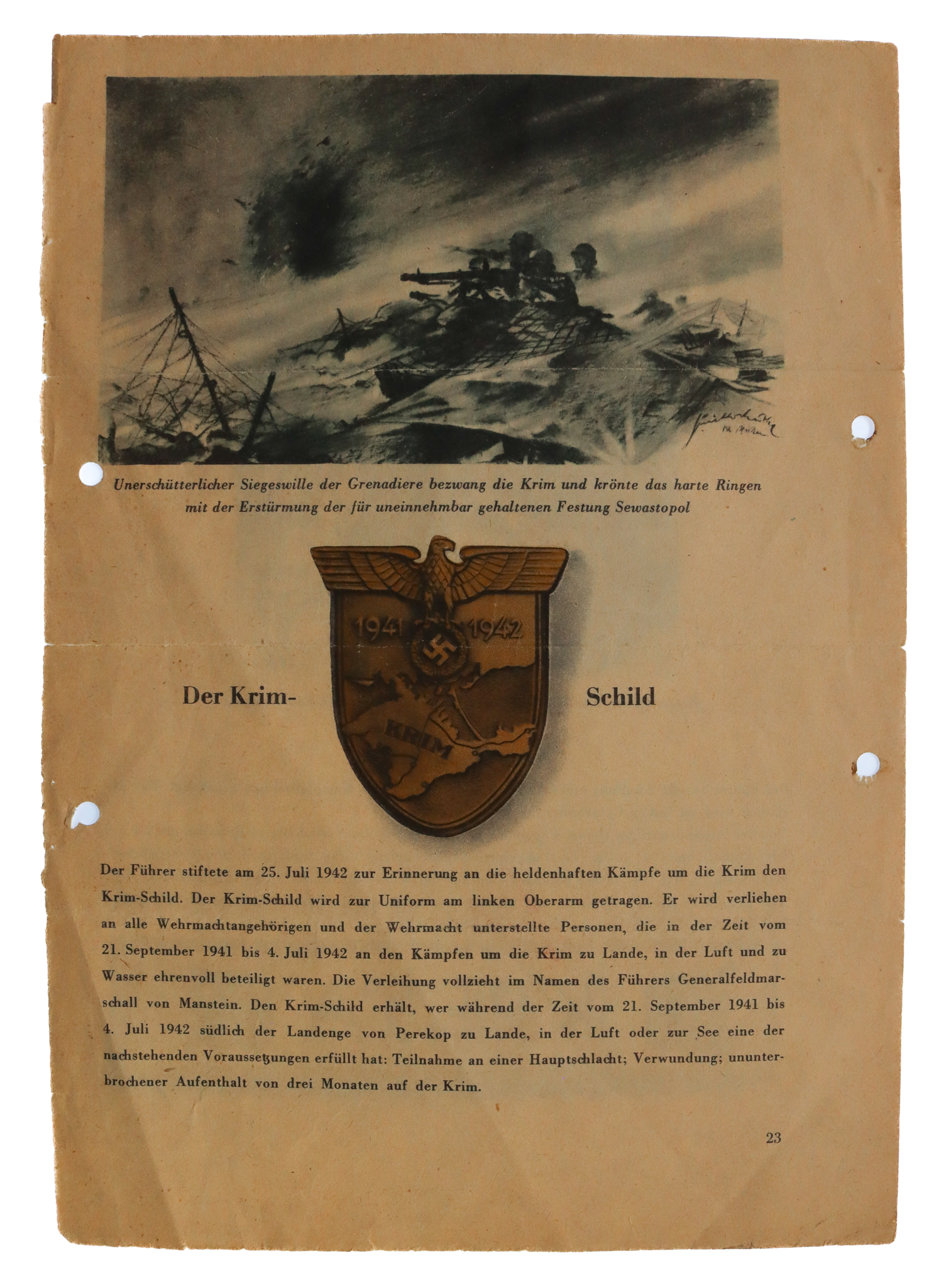 WW2 German Magazine Page Detailing the Issuing of Der Krim-Schild (The Crimea Shield) & Ärmelband Kreta (Crete Cuff Insignia)