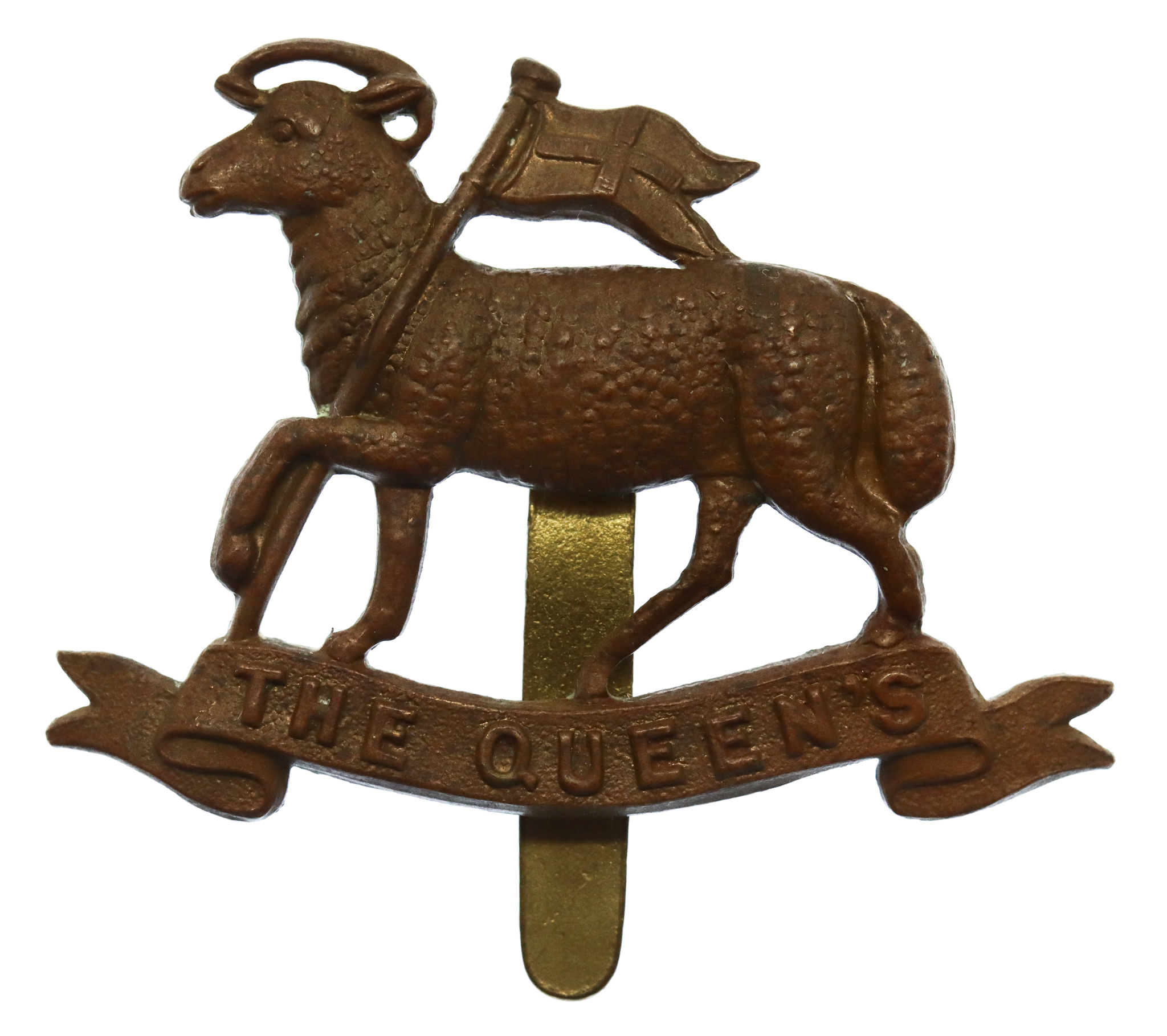 The Queen's (Royal West Surrey) Regiment WW1 All Brass Economy Cap Badge