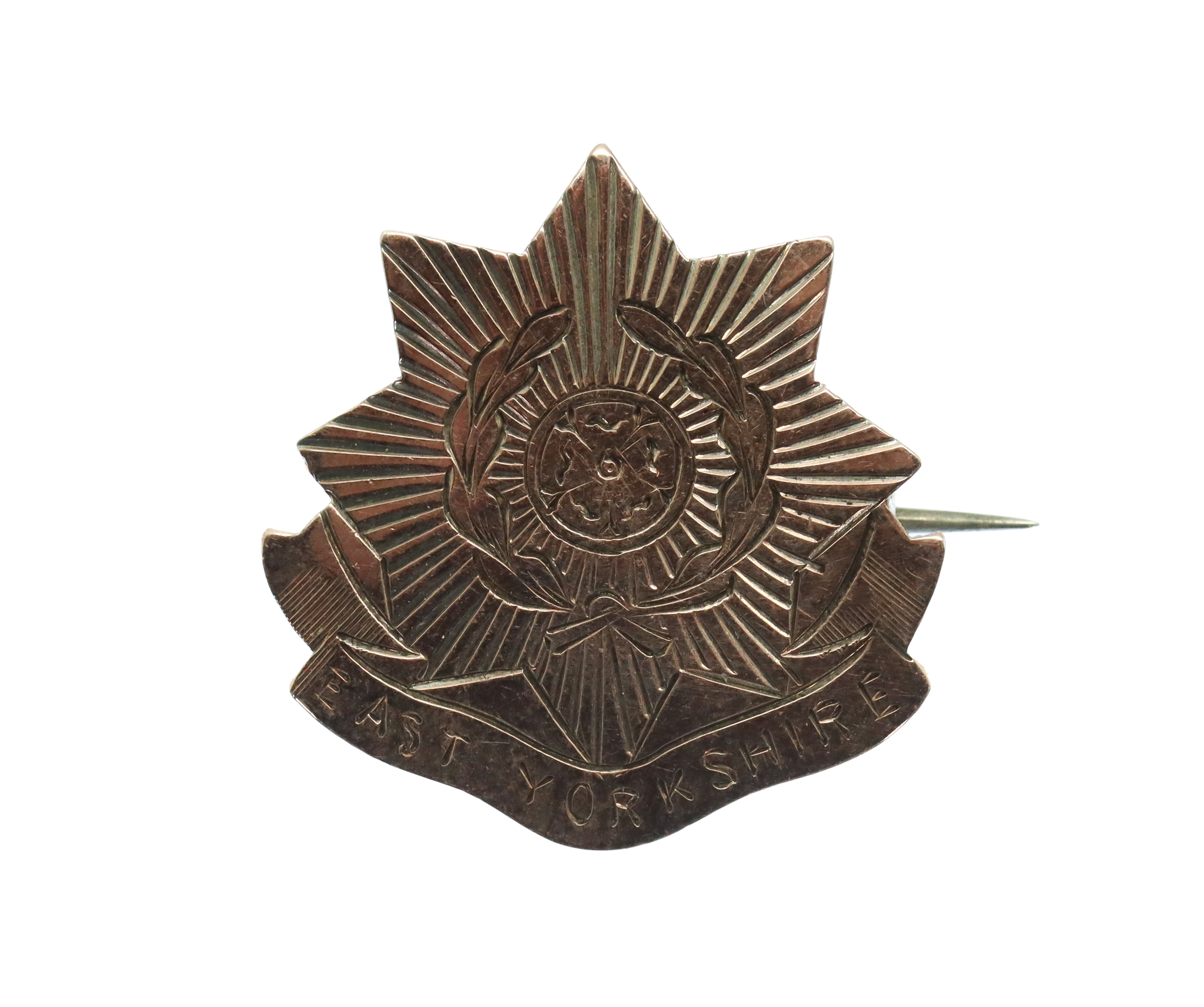 East Yorkshire Regiment Rose Gold Plated Sterling Silver Sweetheart Brooch