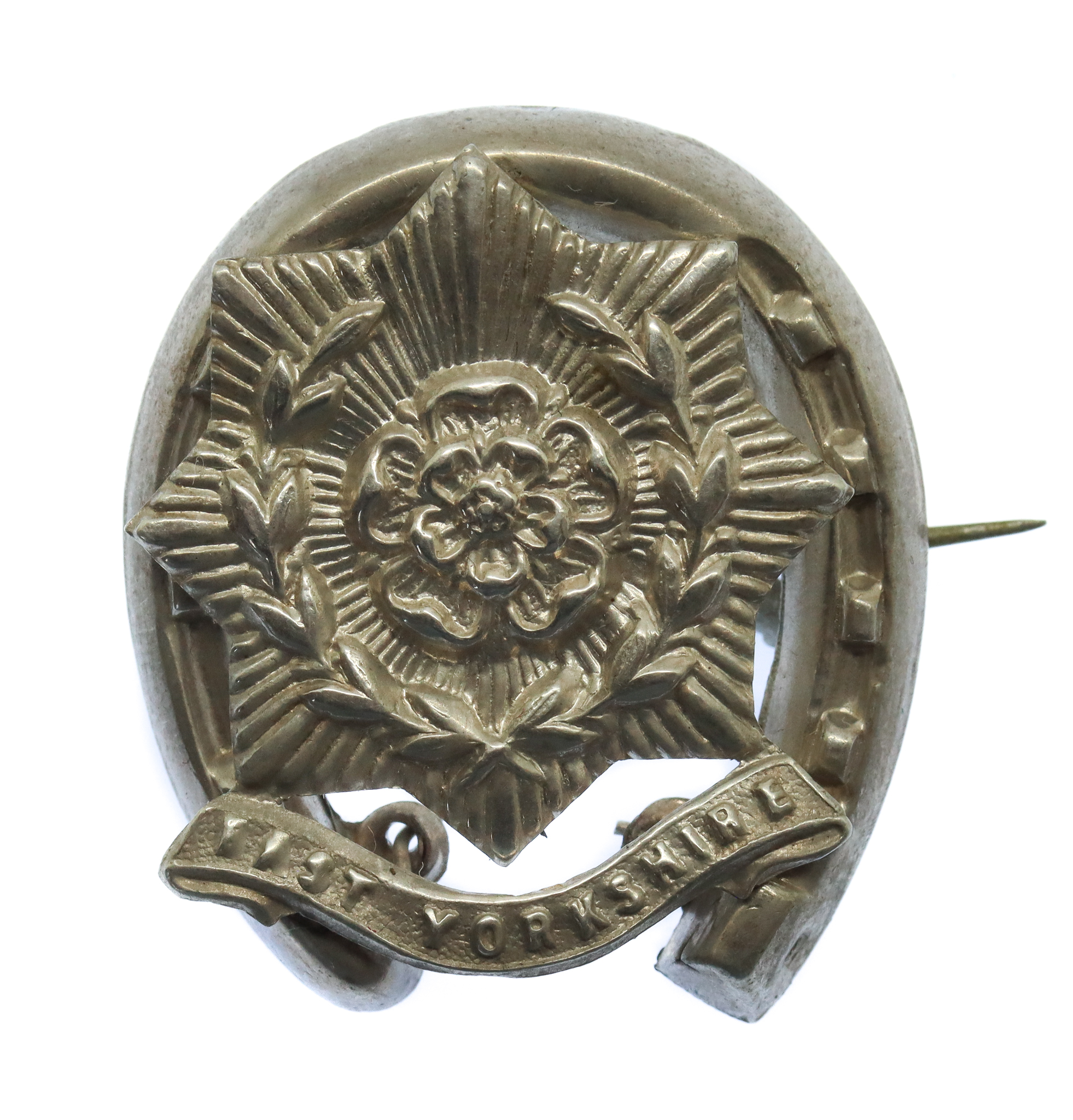 WW1 East Yorkshire Regiment 1914 Hallmarked Silver Horseshoe Sweetheart Brooch