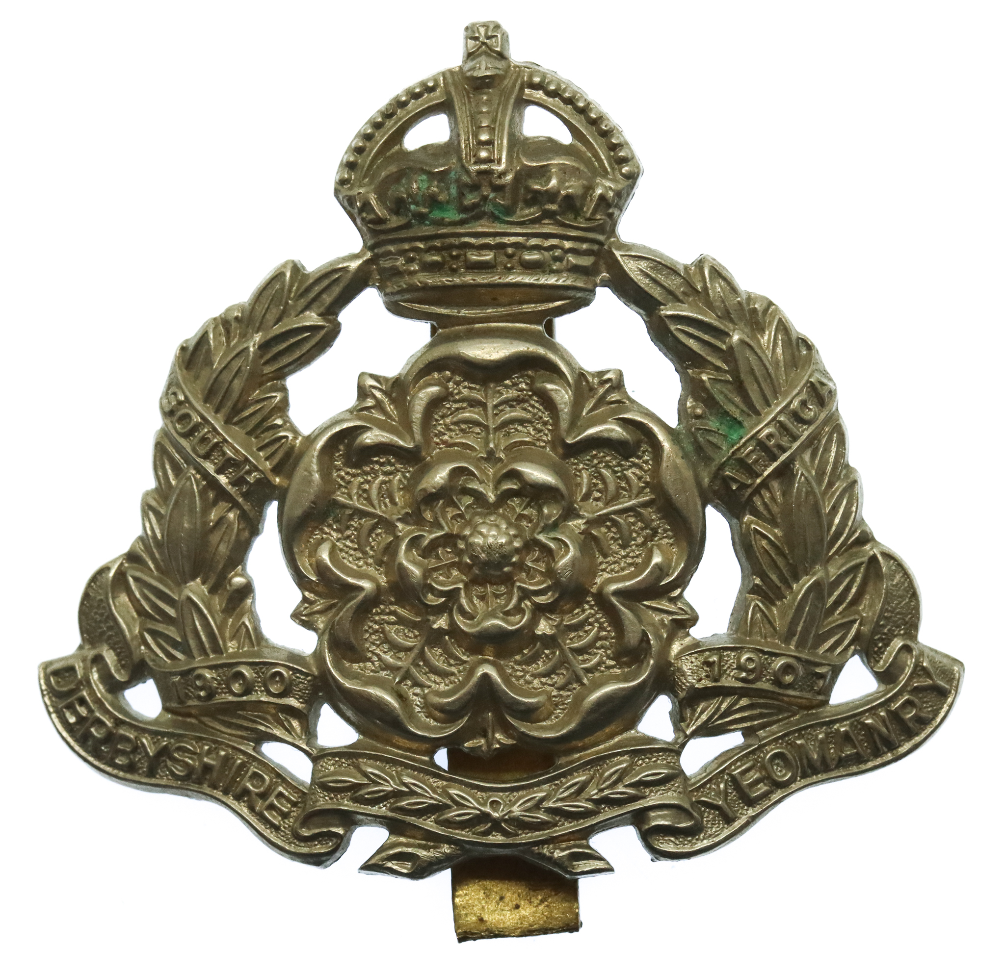 Derbyshire Yeomanry White Metal Cap Badge - King's Crown