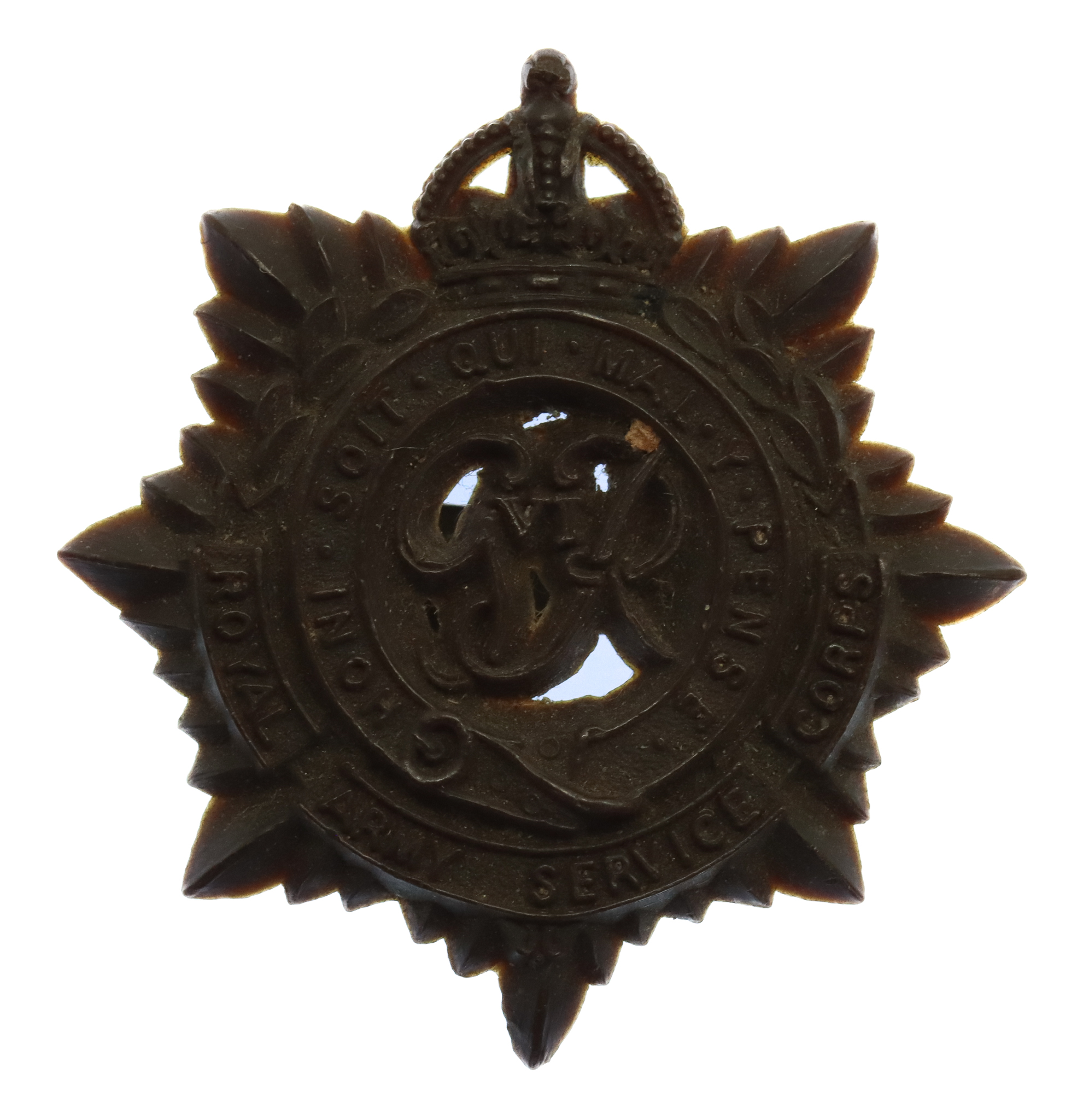Royal Army Service Corps (R.A.S.C.) WW2 Plastic Economy Cap Badge