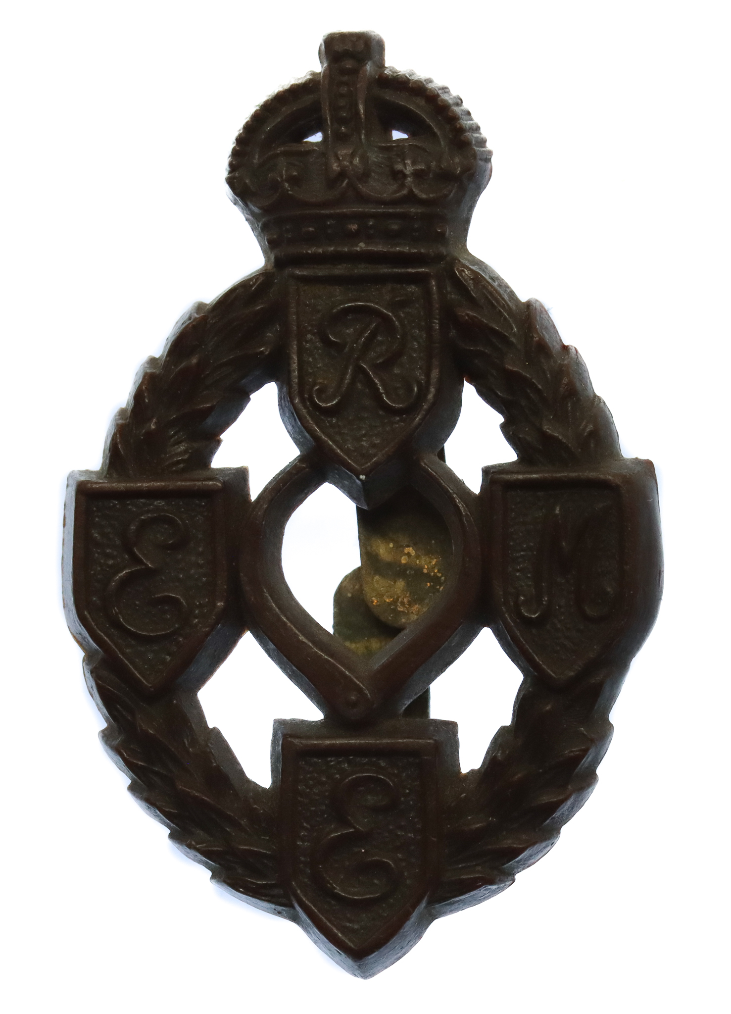 Royal Electrical & Mechanical Engineers (R.E.M.E.) WW2 Plastic Economy Cap Badge
