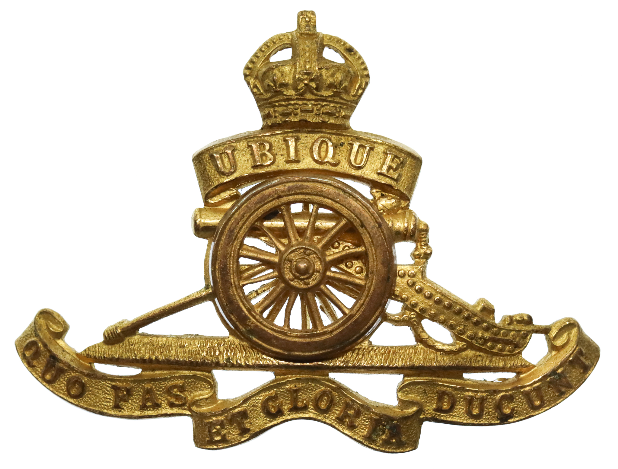 Royal Artillery Officer's Gilt Cap Badge - King's Crown