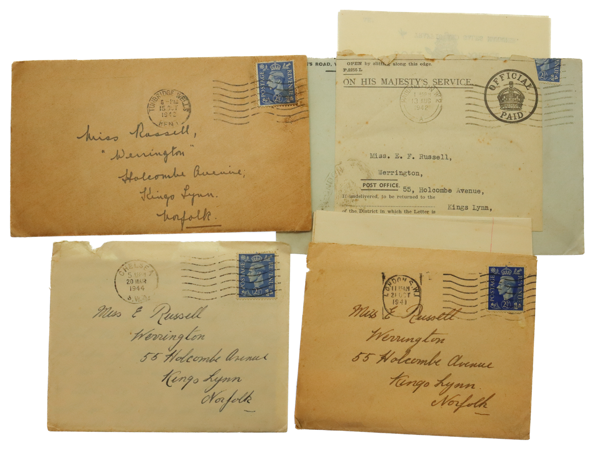 Small lot of WW2 Home Front Letters to Miss E. Russell