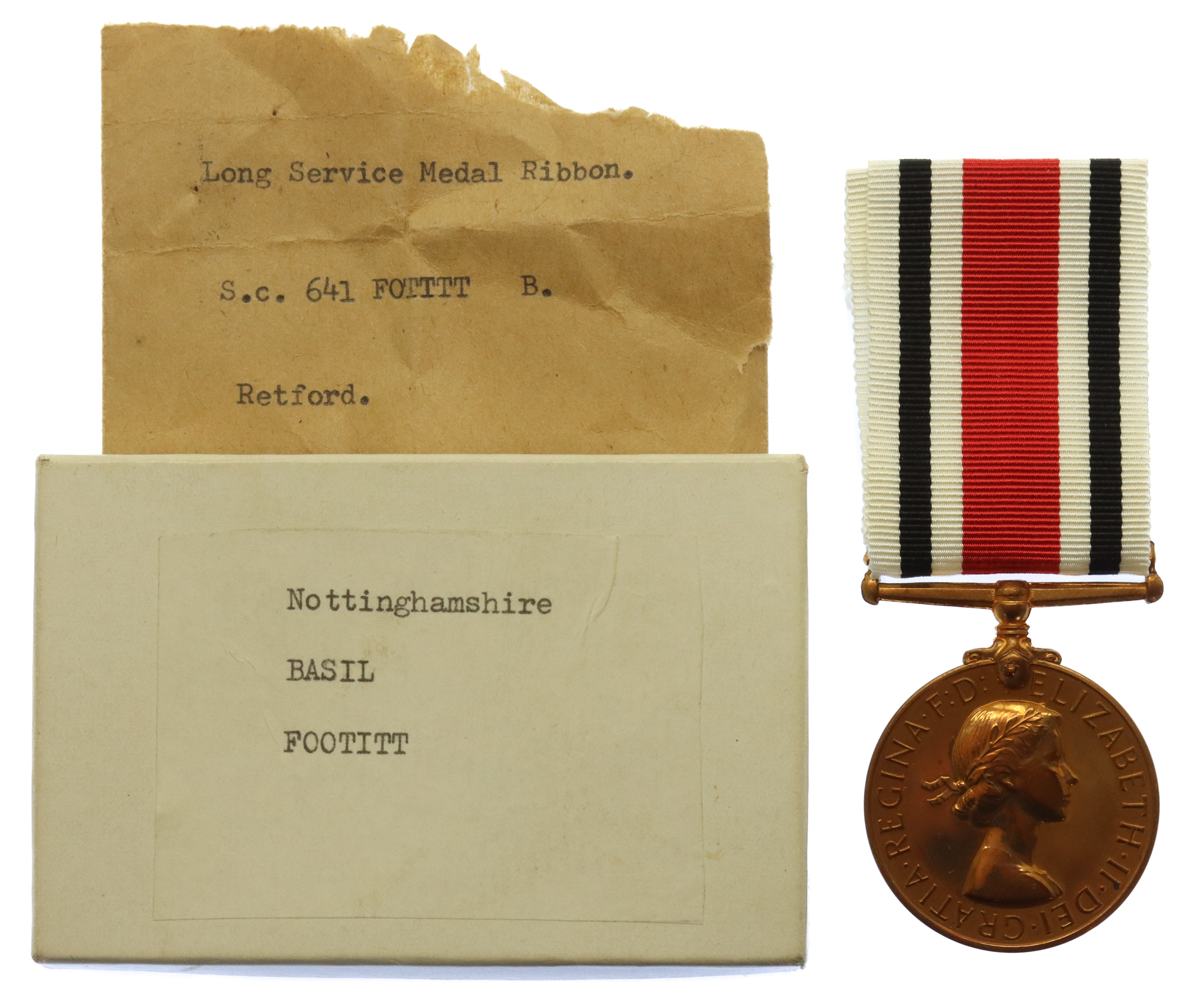 Elizabeth II Special Constabulary Long Service Medal in Box - Basil Footitt, Nottinghamshire Special Constabulary