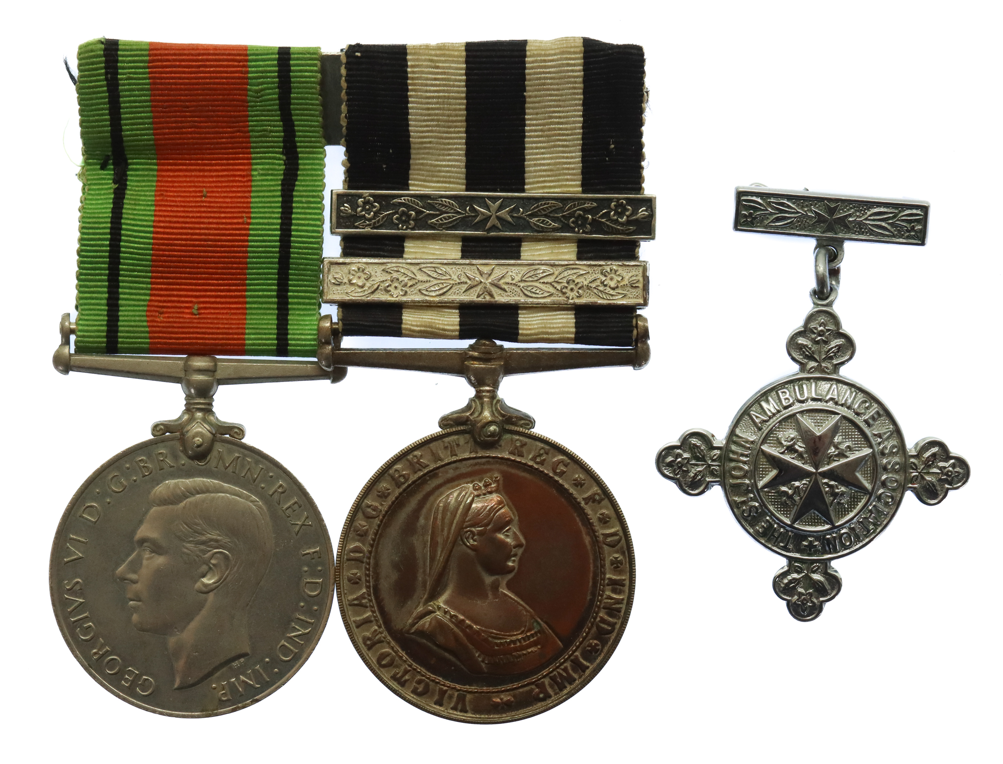 WW2 Defence Medal and Service Medal of the Order of St. John (2 Clasps) Group of Three - Mrs Mabel Ward