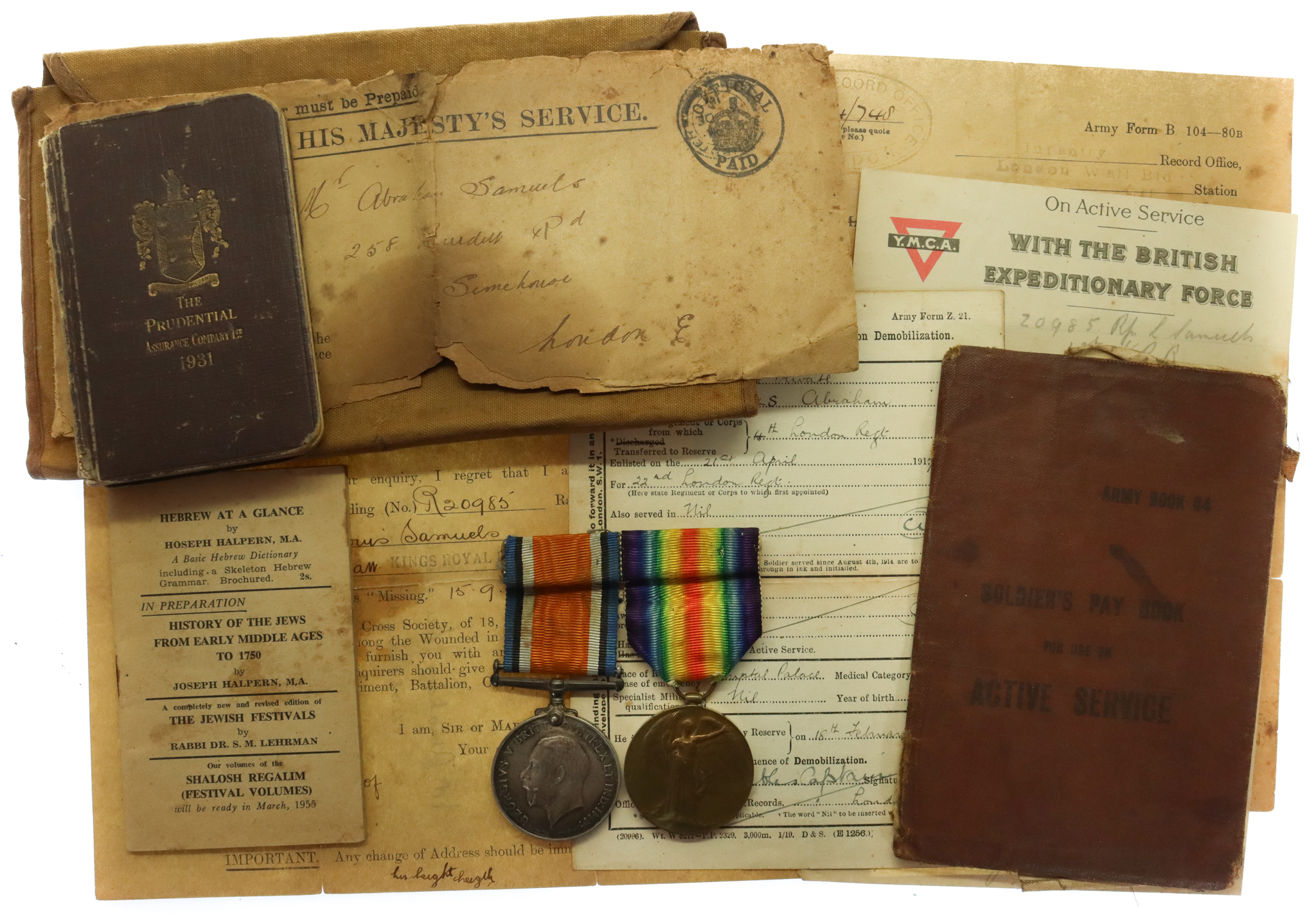 WW1 British War & Victory Prisoner of War Medal Pair to a Jewish Soldier - Pte. A. Samuels, 22nd London Regiment