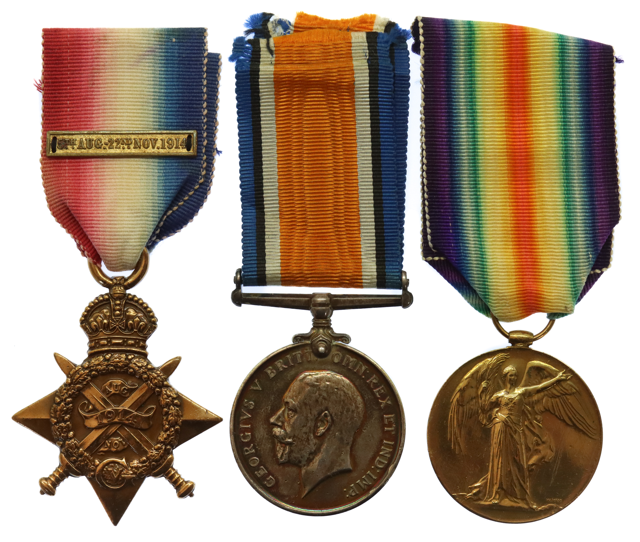 WW1 1914 Mons Star Medal Trio - Pte. A.E. Pell, Middlesex Regiment - Wounded at Le Basse