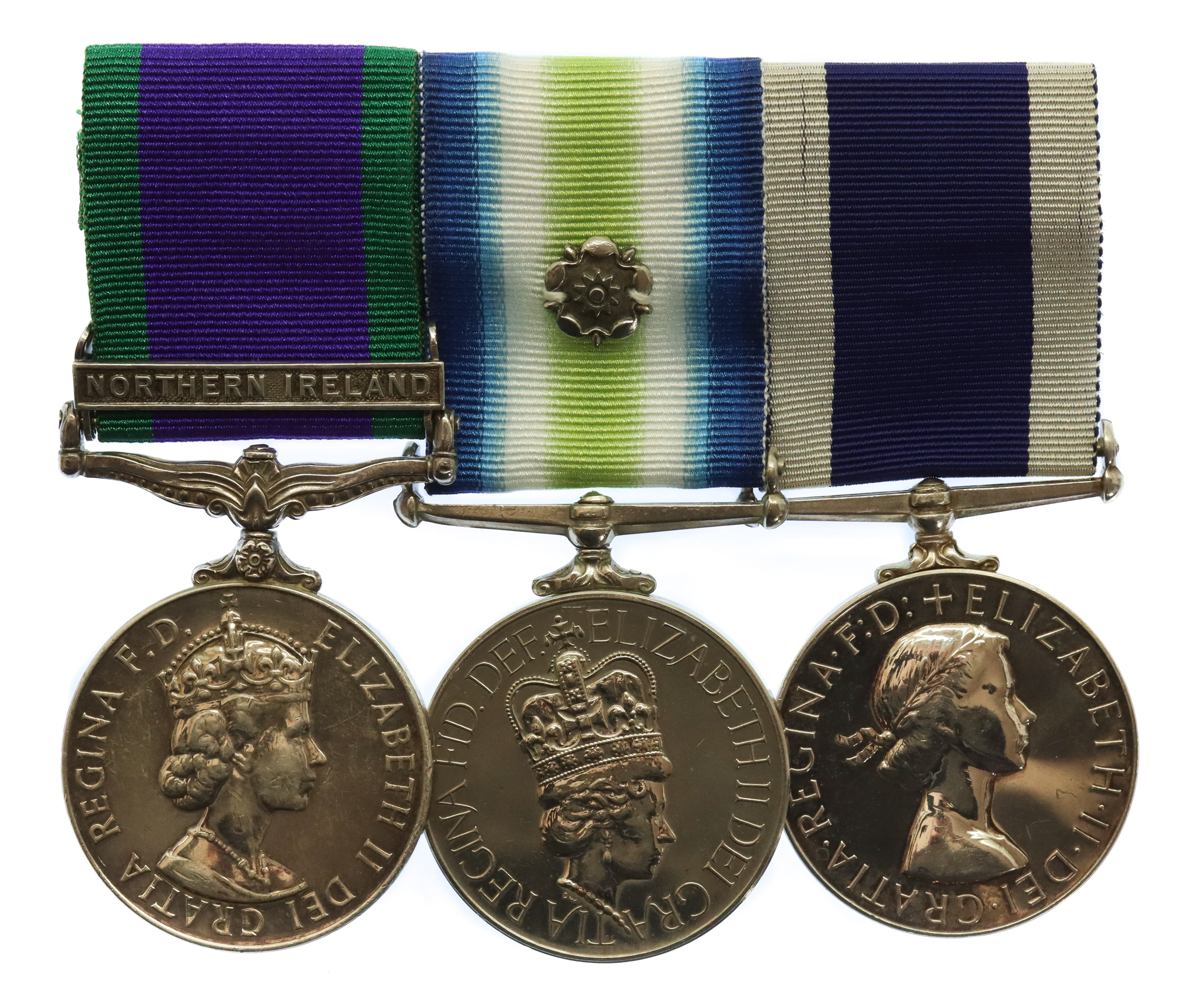 Campaign Service Medal (Clasp - Northern Ireland), South Atlantic Medal (with Rosette) and R.N. Long Service & Good Conduct Medal Group of Three - Mne. T.J. Robson, 40 Commando, Royal Marines