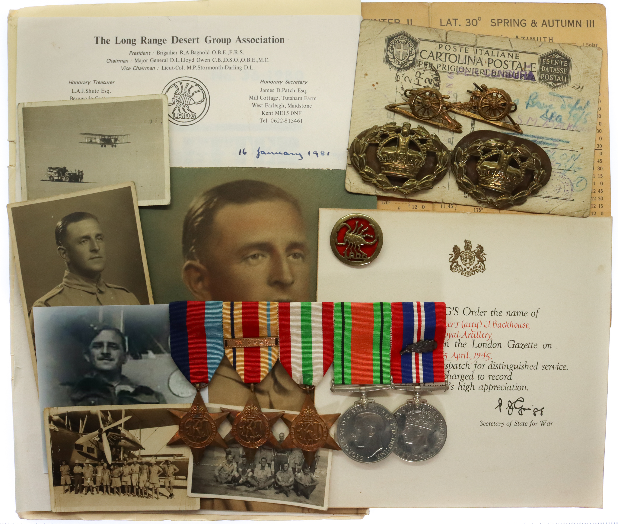 WW2 Long Range Desert Group Mentioned in Despatches Medal Group of Five with Ephemera – Warrant Officer Fred Backhouse, Royal Artillery and LRDG