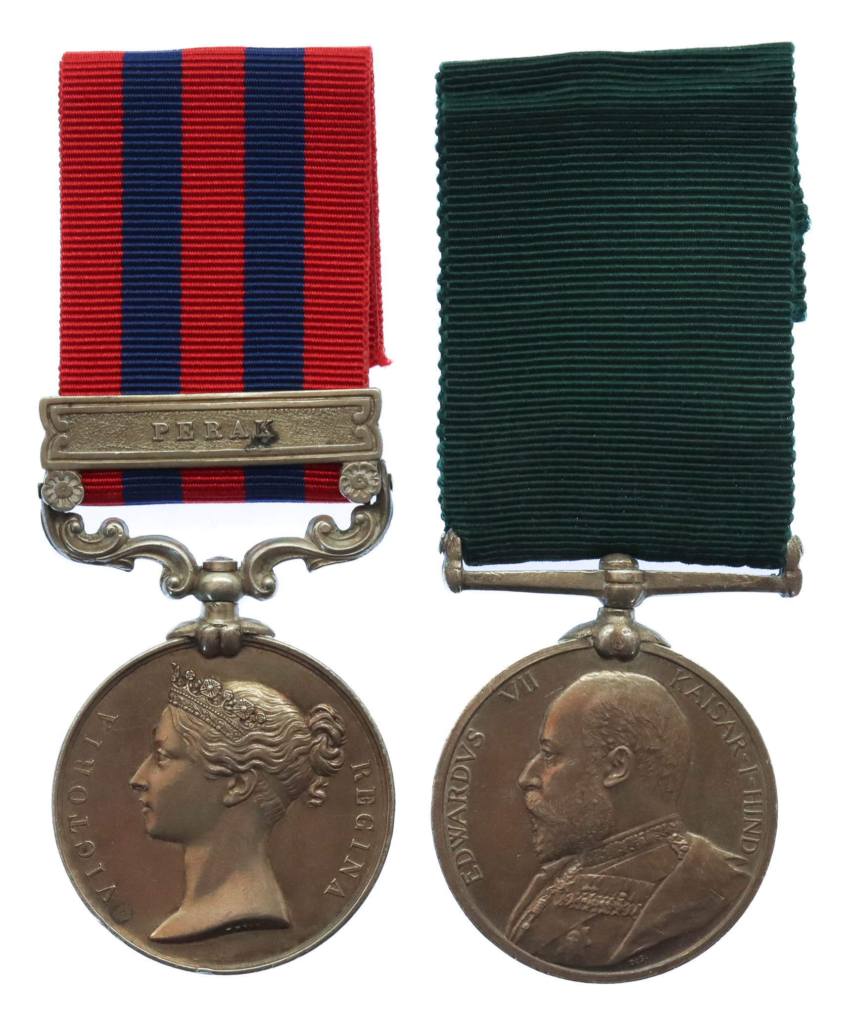 1854 India General Service Medal (Clasp - Perak) and Edward VII Volunteer Service Medal Pair - Pte. J. Banks, 1st Bn. 3rd (The East Kent) Regiment of Foot (The Buffs)