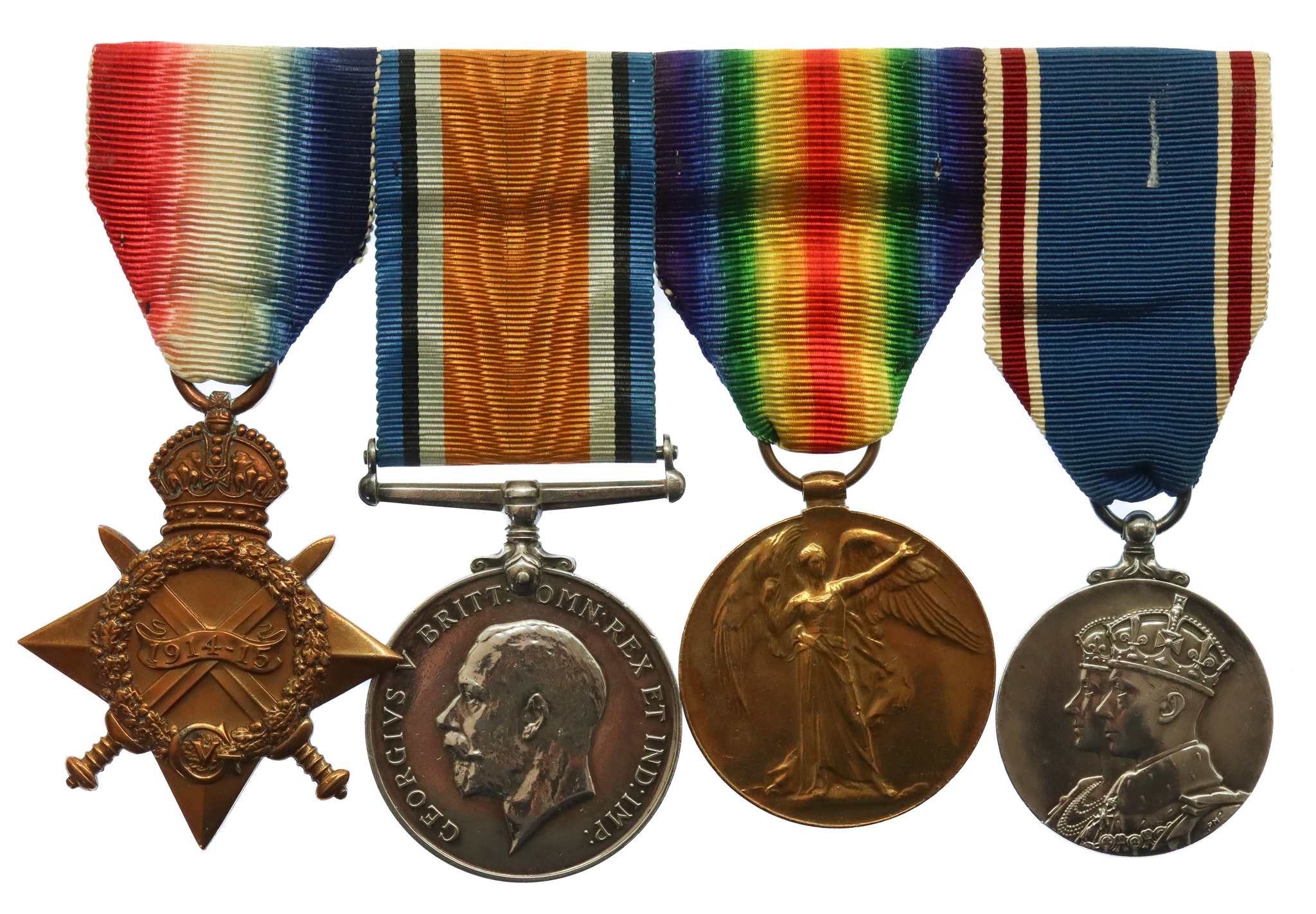 WW1 1914-15 Star, British War Medal, Victory Medal and 1937 Coronation Medal Group of Four - Leading Mech. A.T. Bowhill, Royal Naval Air Service and City of London Police
