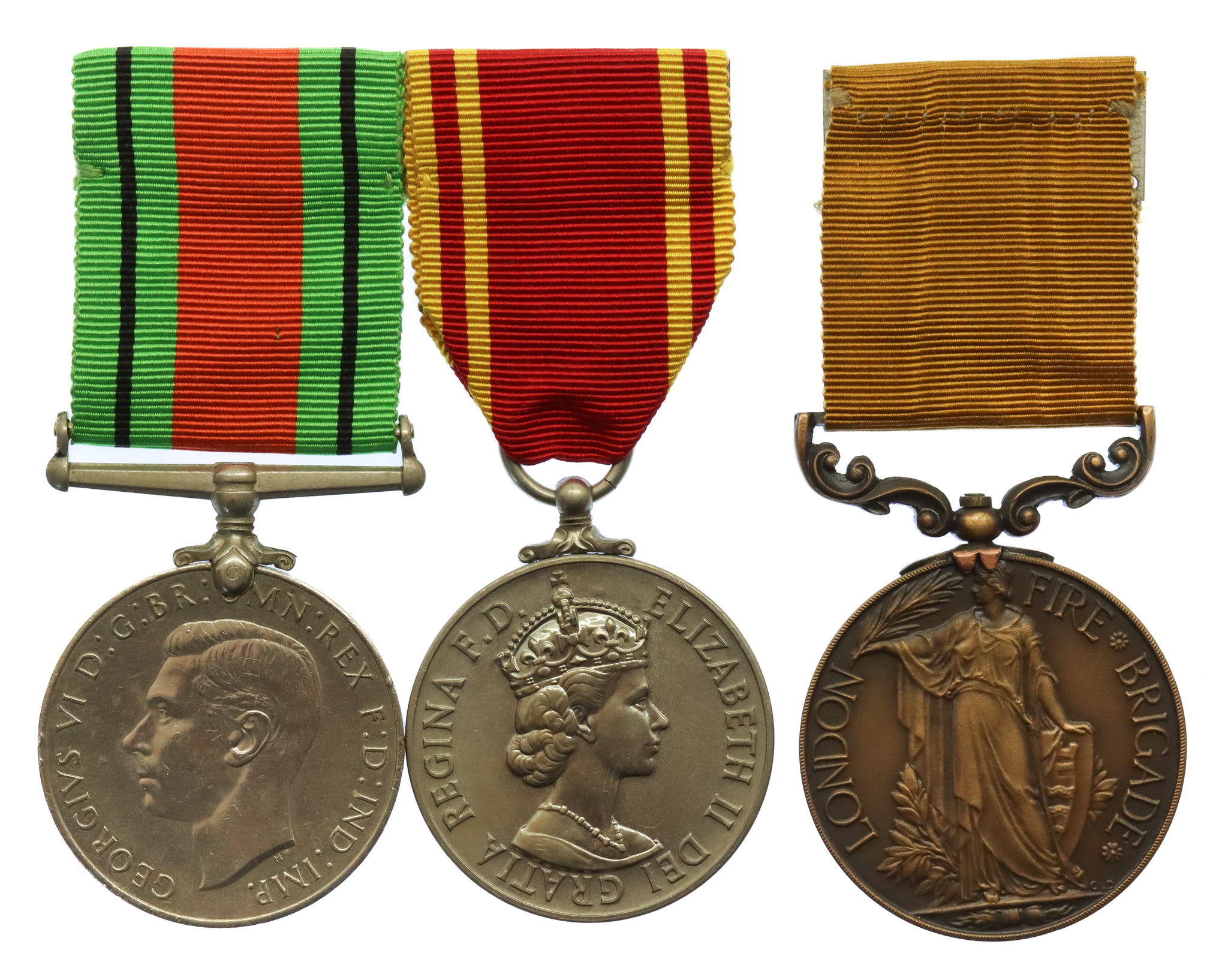 London Fire Brigade Long Service Medal Group of Three - Fireman Rowland Hills