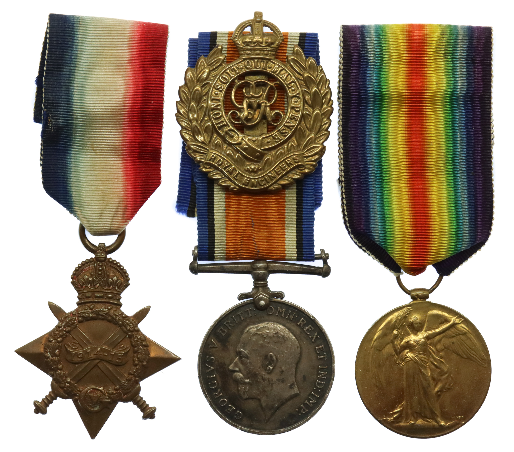 WW1 1914-15 Star Medal Trio with Cap Badge - Spr. B.C. Tappin, Royal Engineers