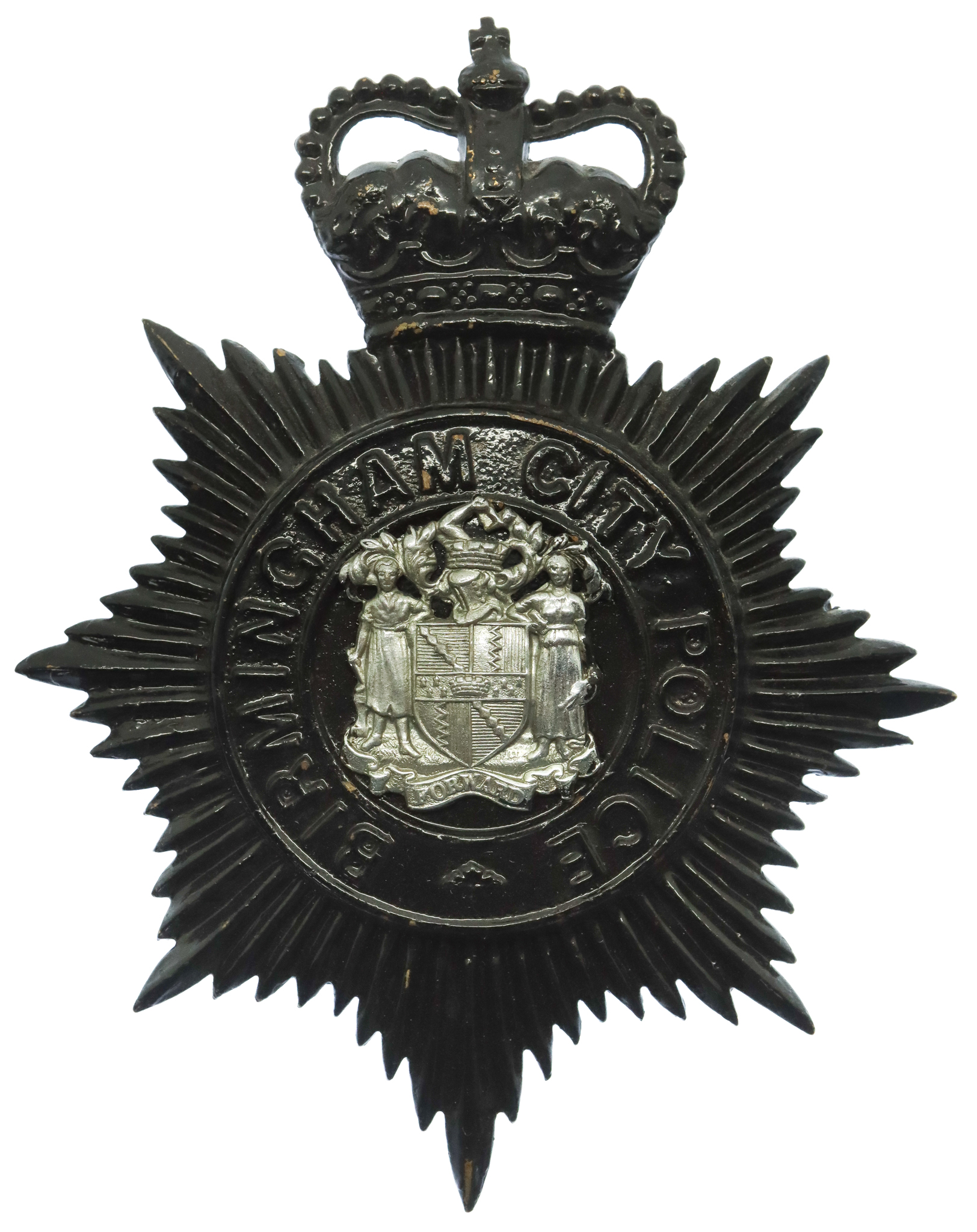 Birmingham City Police Night Helmet Plate - Queen's Crown