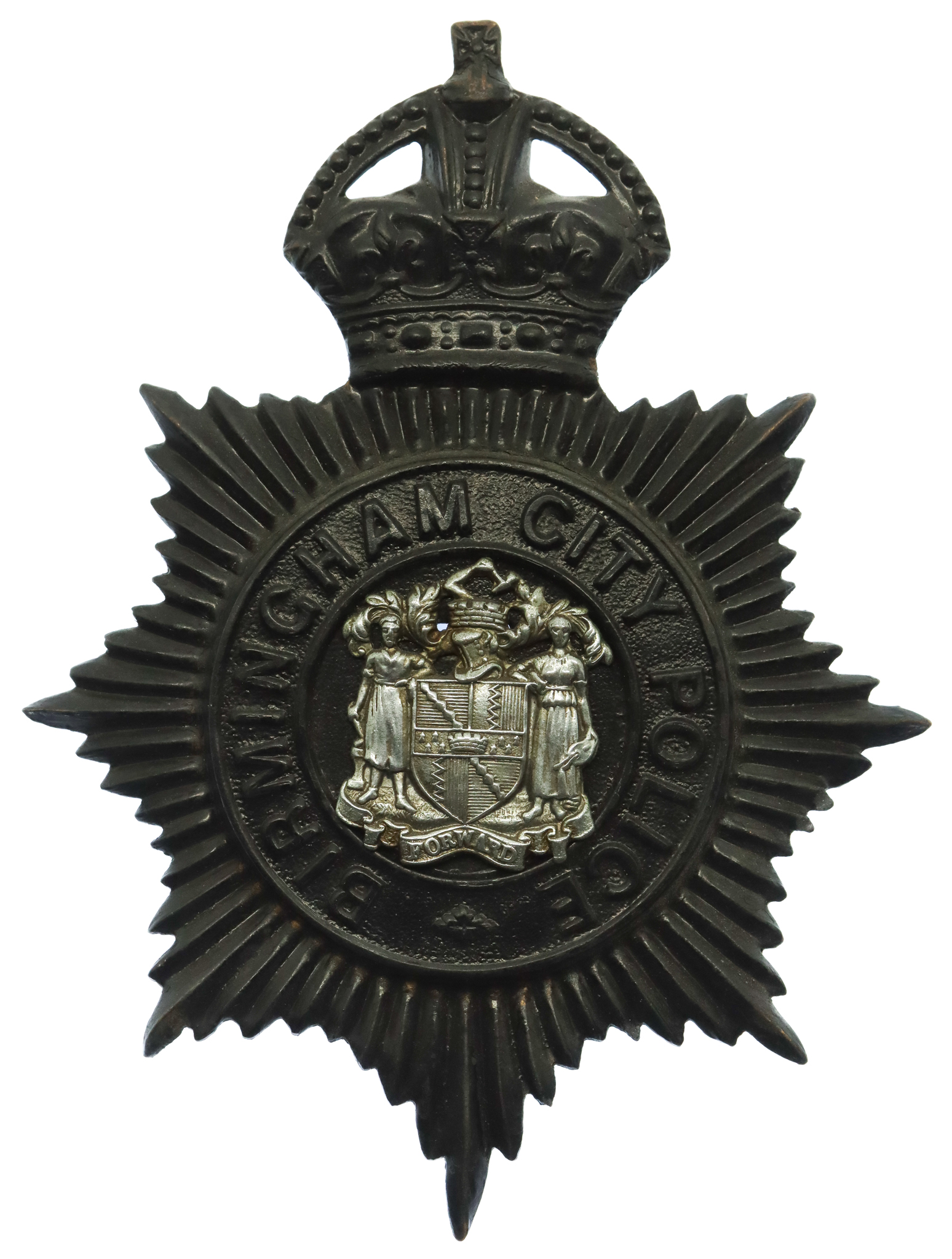 Birmingham City Police Night Helmet Plate - King's Crown
