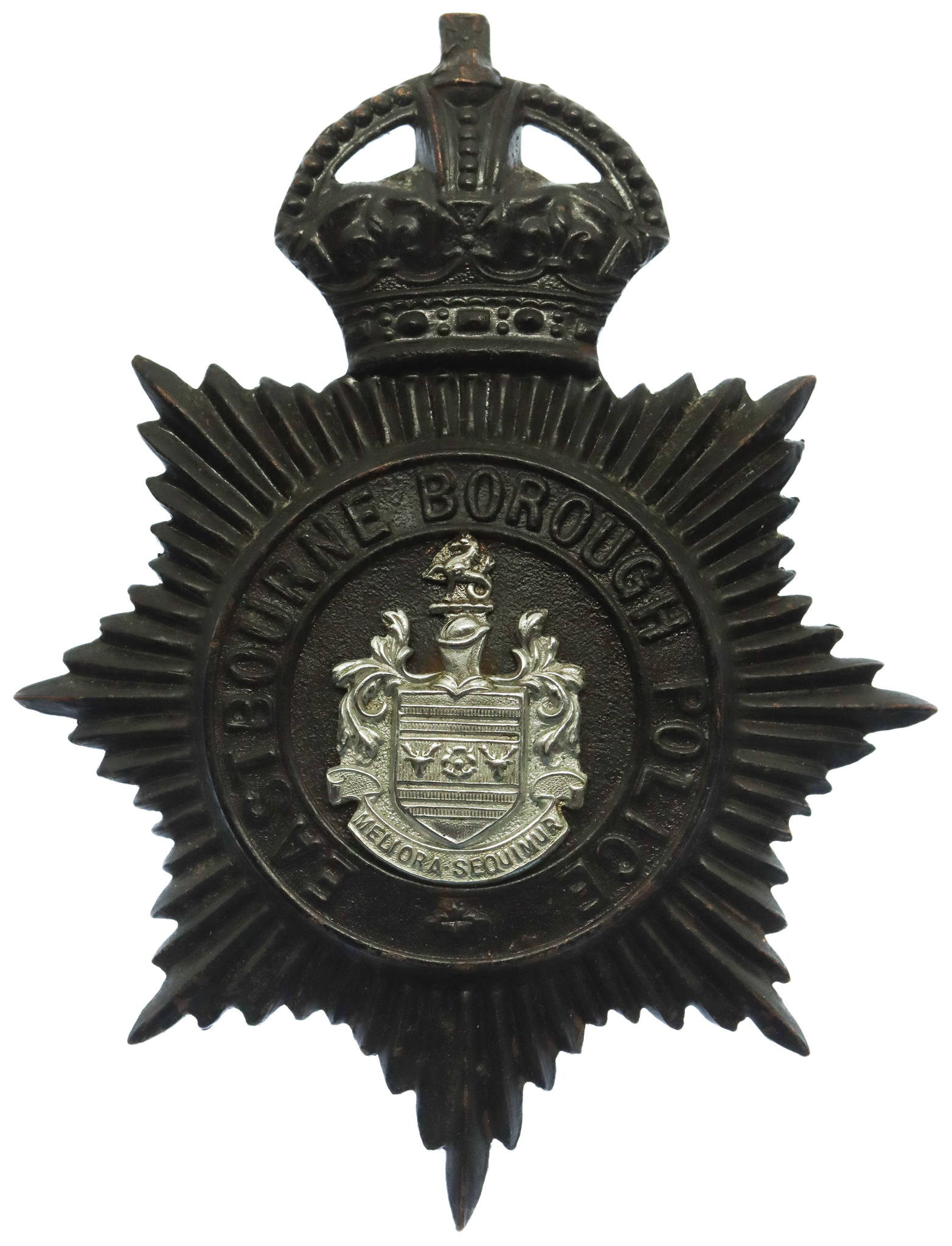 Eastbourne Borough Police Black Helmet Plate - King's Crown