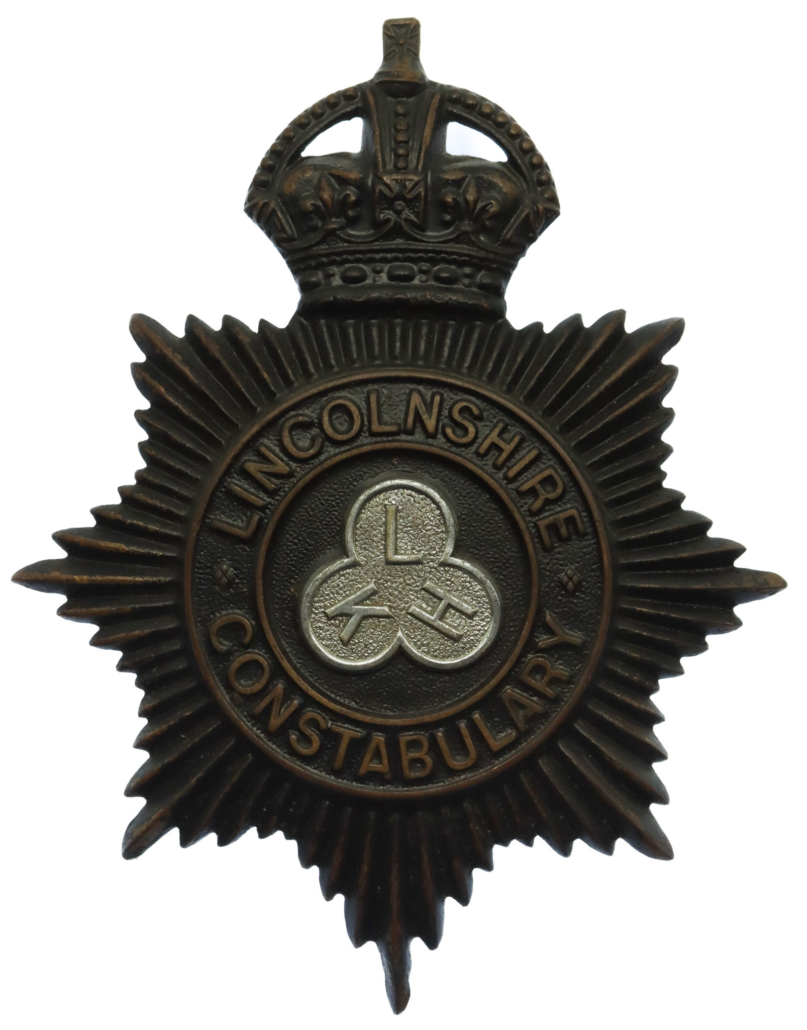 Lincolnshire Constabulary Night Helmet Plate - King's Crown