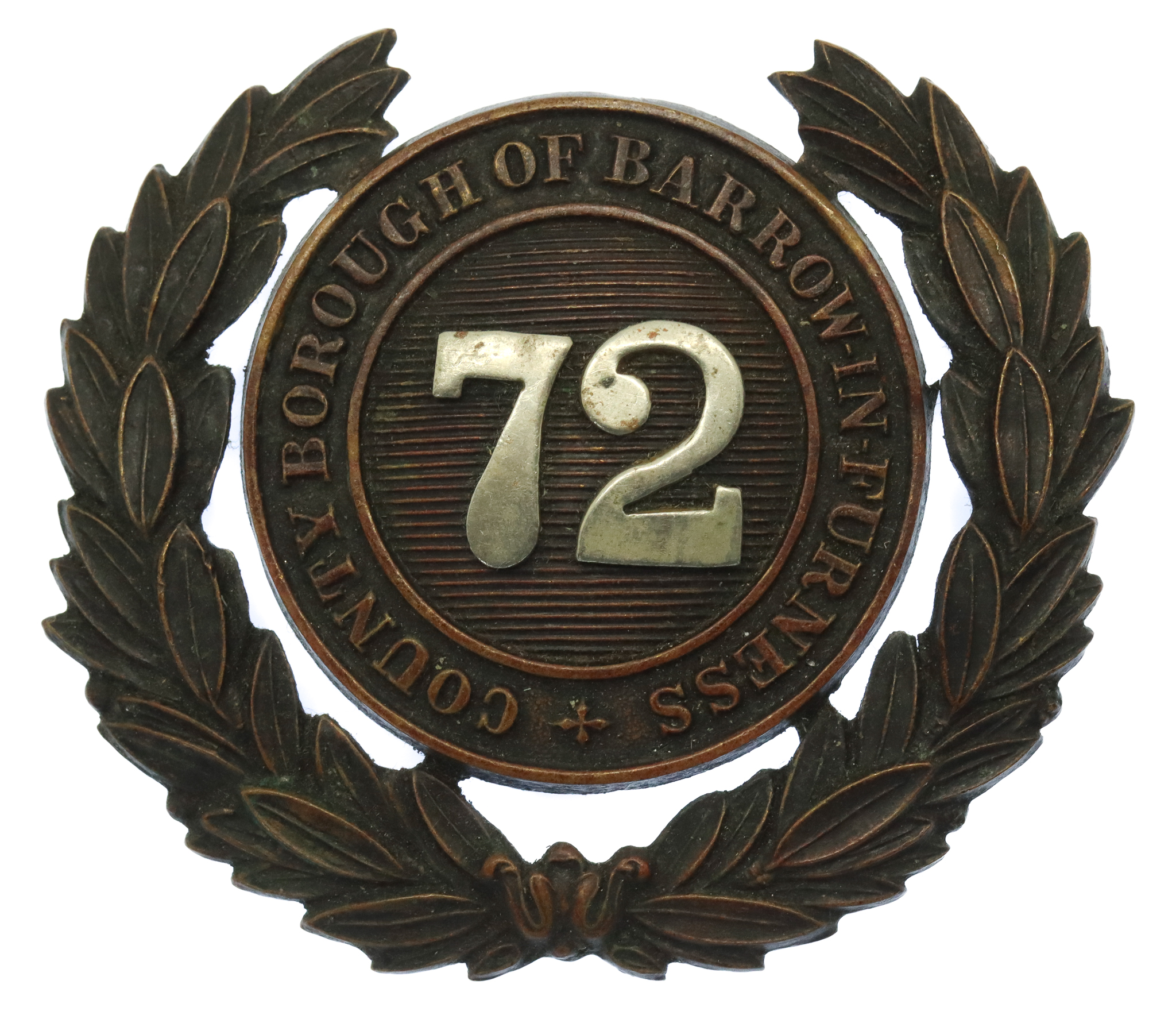 County Borough of Barrow-in-Furness Police Black Wreath Helmet Plate (72)