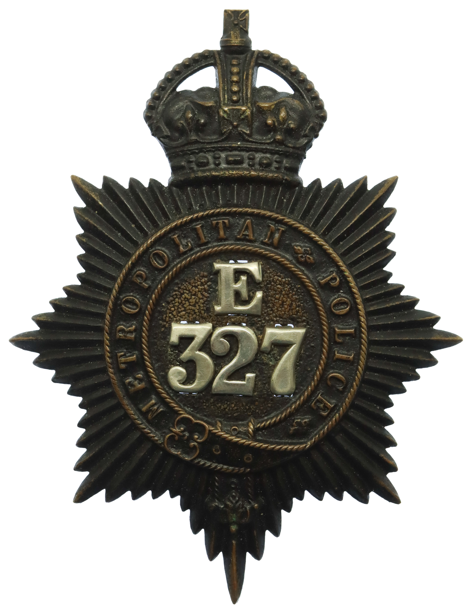 Metropolitan Police 'E' Division (Holborn) Helmet Plate - King's Crown