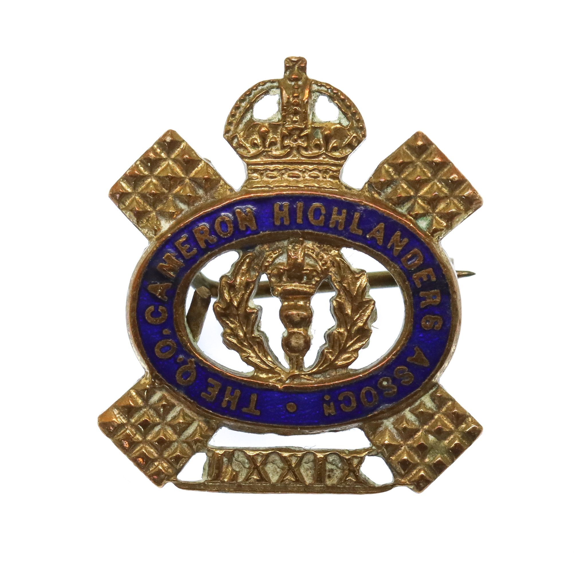 The Queen's Own Cameron Highlanders Association Enamelled Lapel Badge - King's Crown