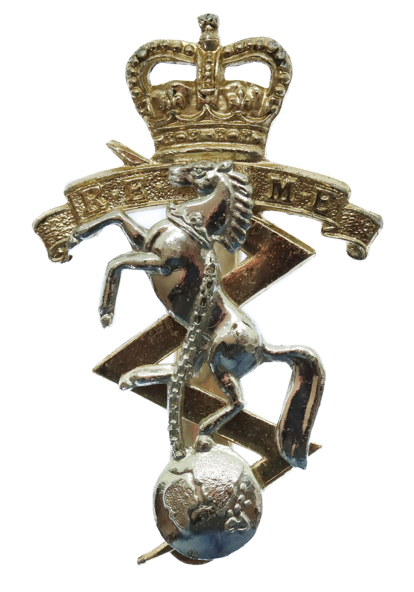 Royal Electrical & Mechanical Engineers (R.E.M.E.) Anodised (Staybrite) Cap Badge - Queen's Crown