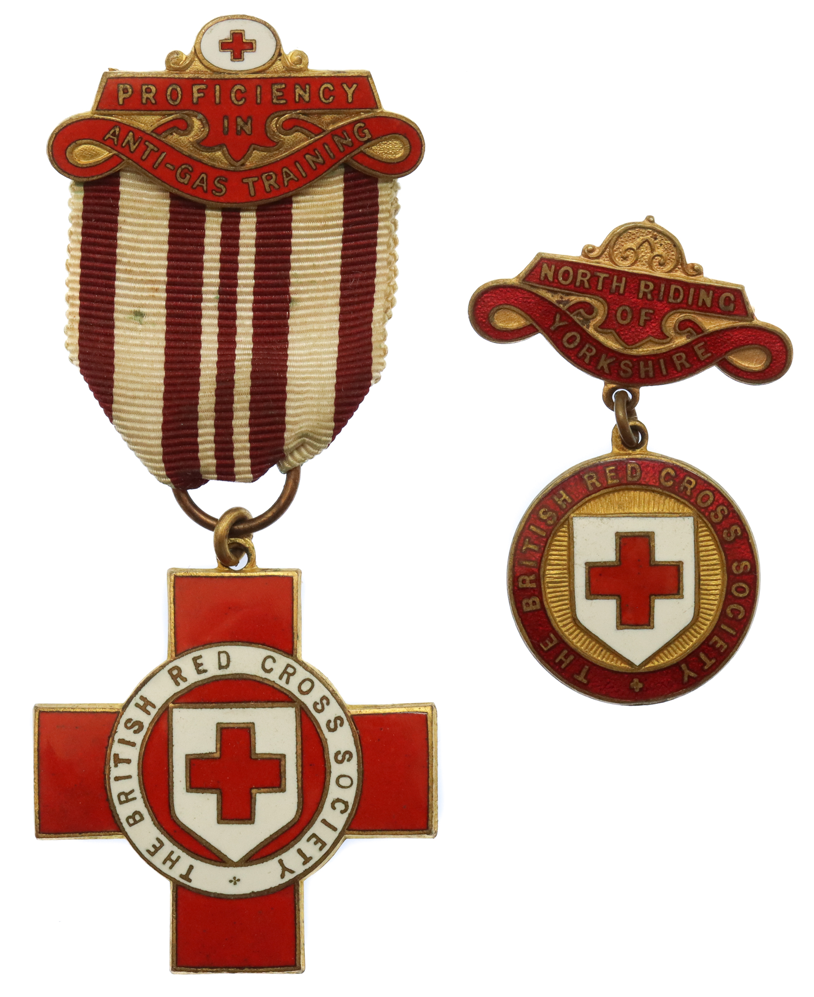British Red Cross Society Proficiency in Anti-Gas Training Medal and North Riding of Yorkshire Membership Badge - R.W. Frank