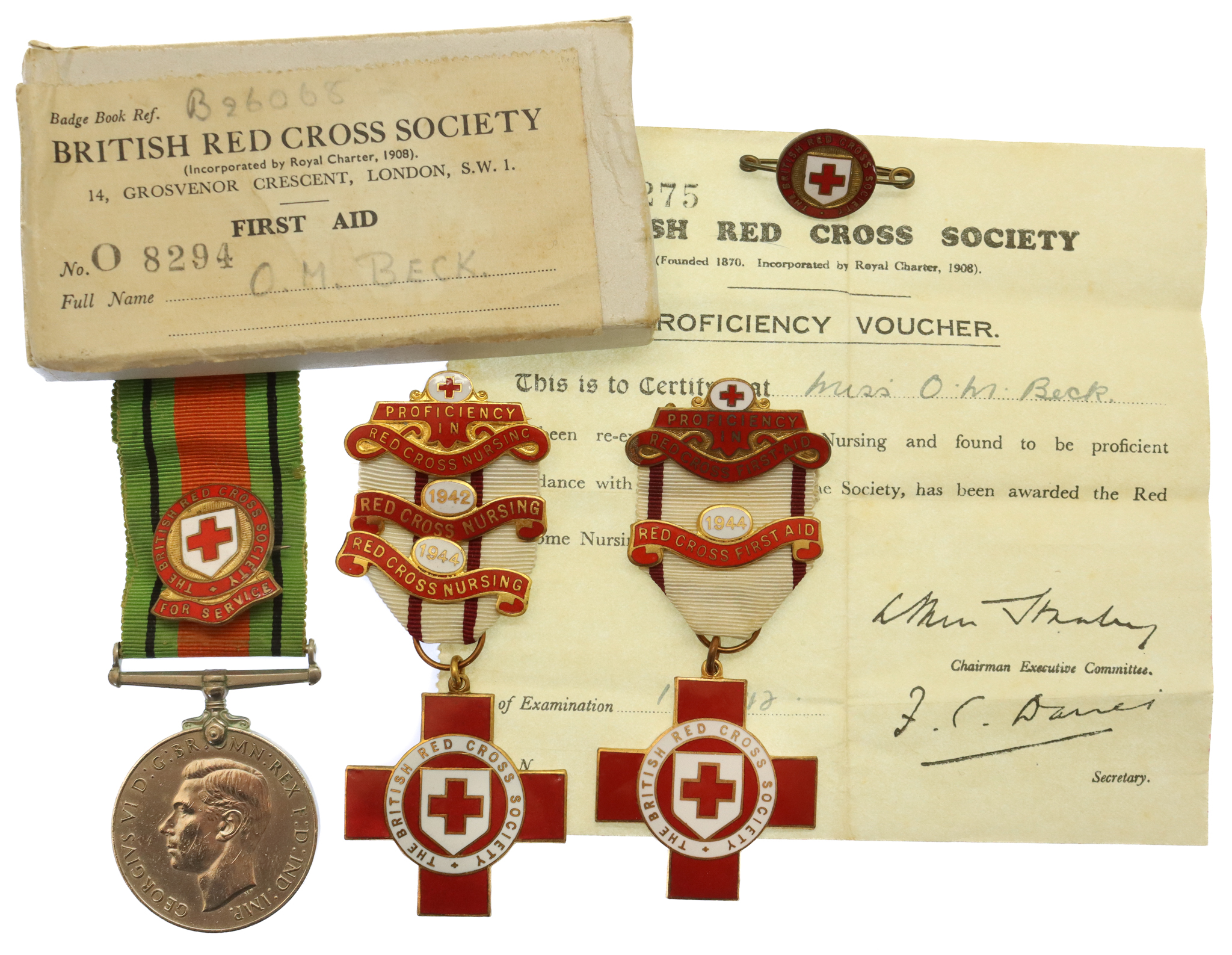 WW2 British Red Cross Society Medal Group of Three - Miss O.M. Beck