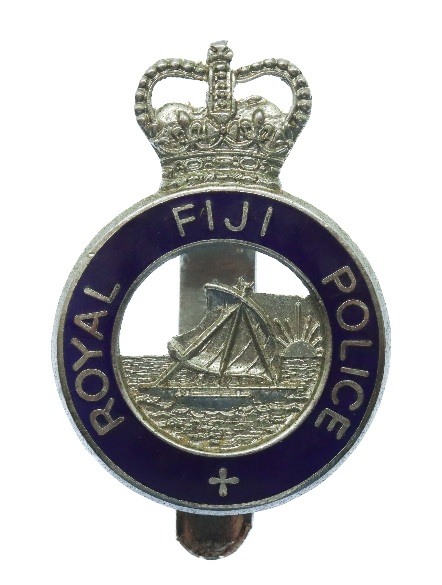 Royal Fiji Police Enamelled Cap Badge - Queen's Crown