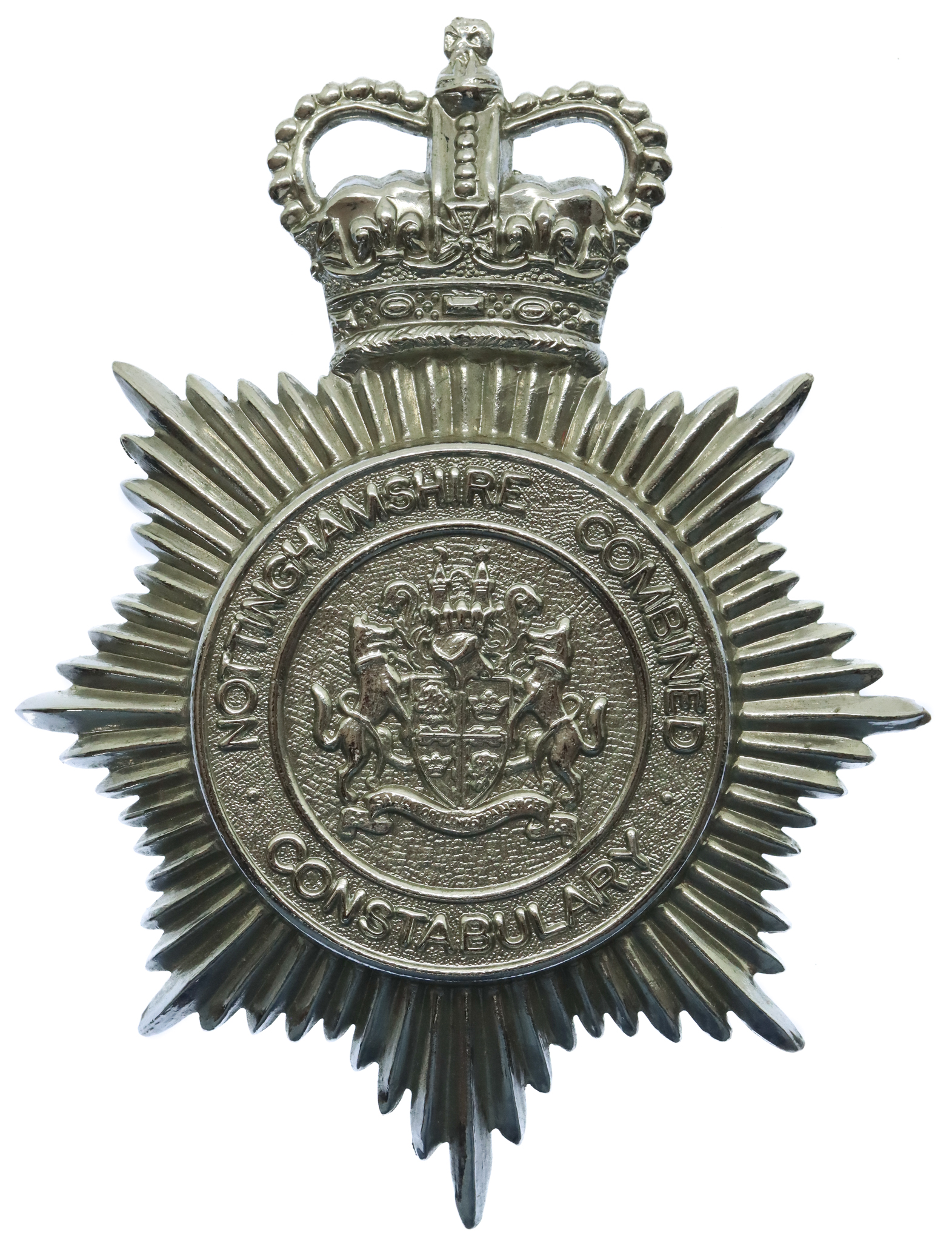 Nottinghamshire Combined Constabulary Helmet Plate - Queen's Crown