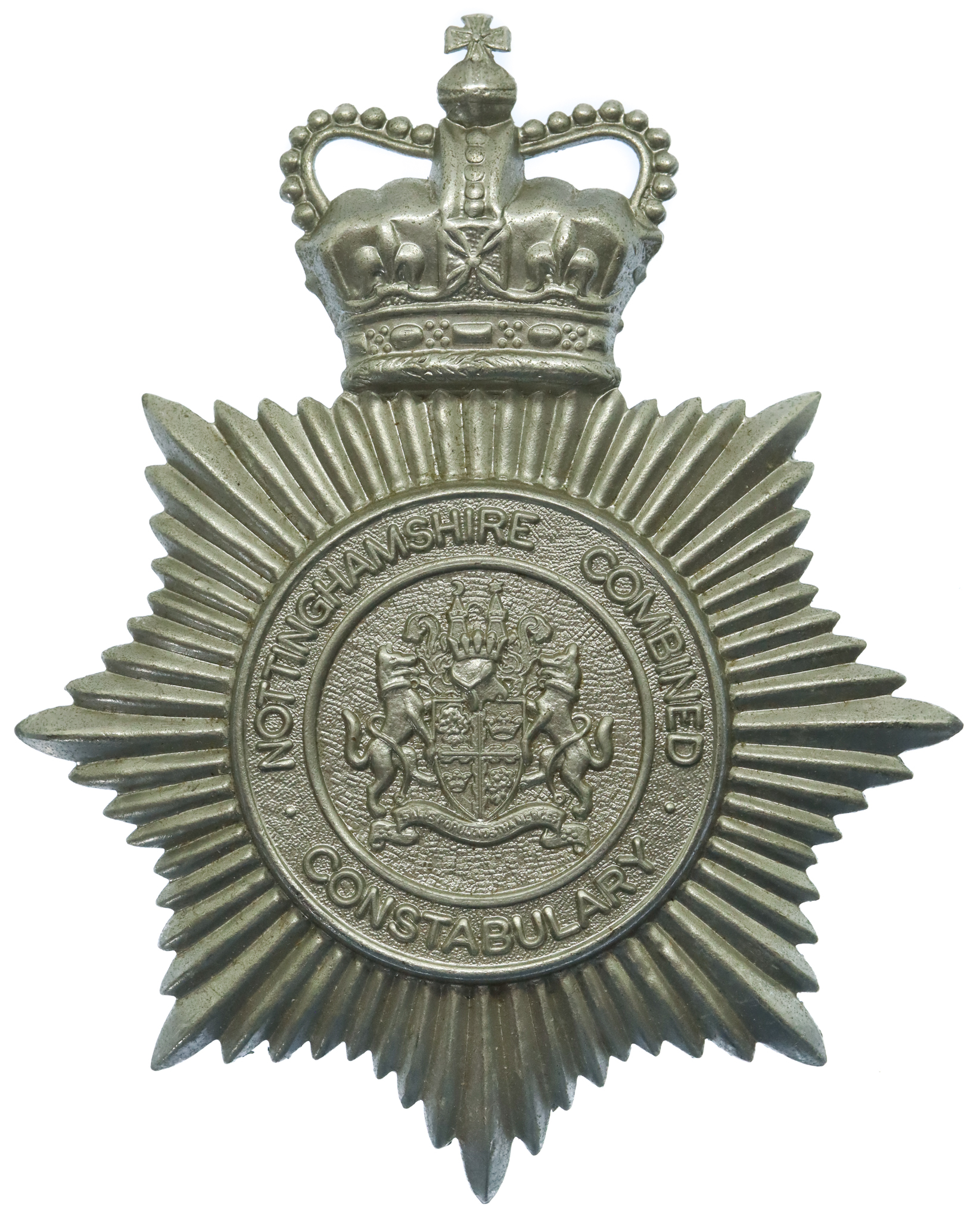 Nottinghamshire Combined Constabulary Helmet Plate - Queen's Crown