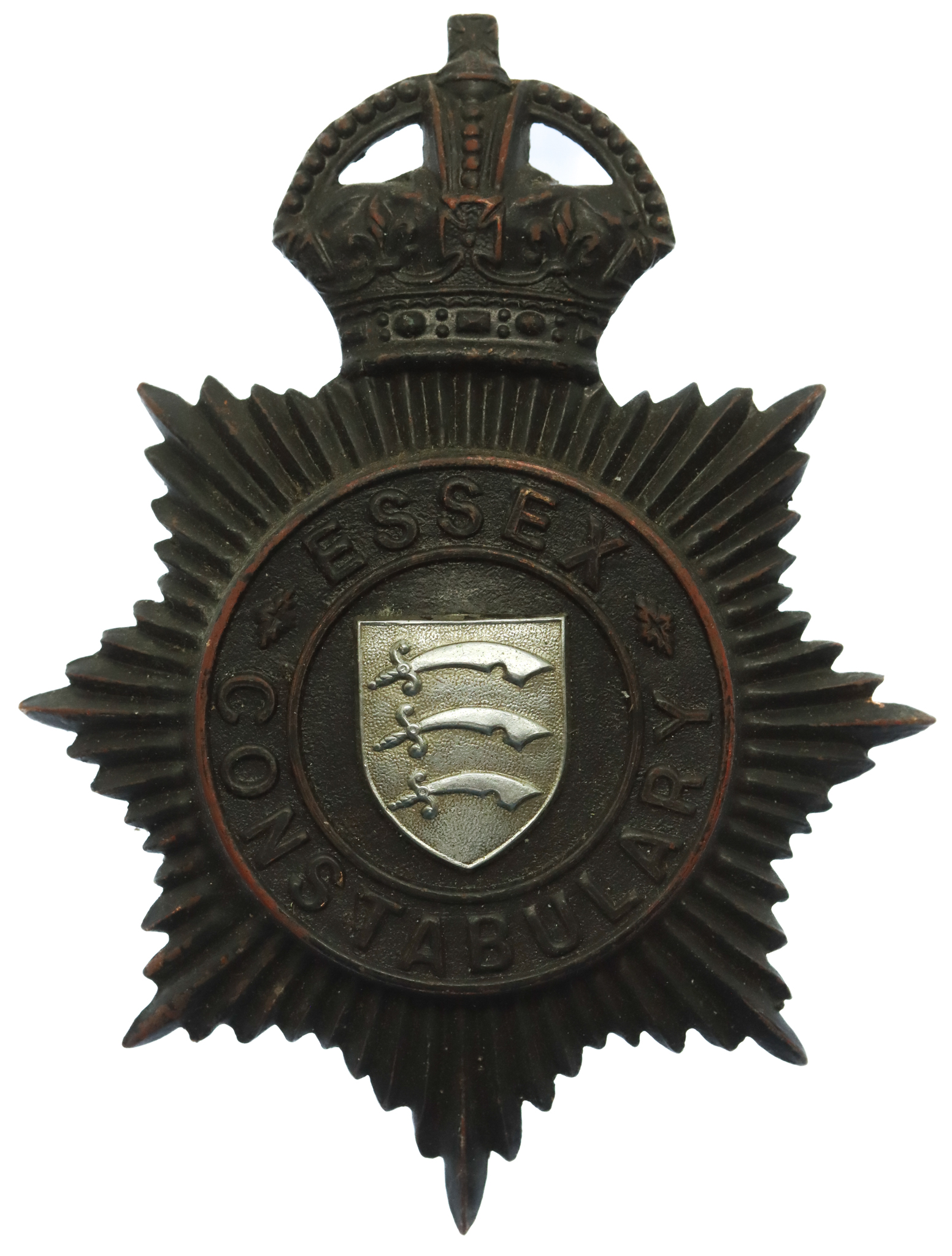 Essex Constabulary Night Helmet Plate - King's Crown