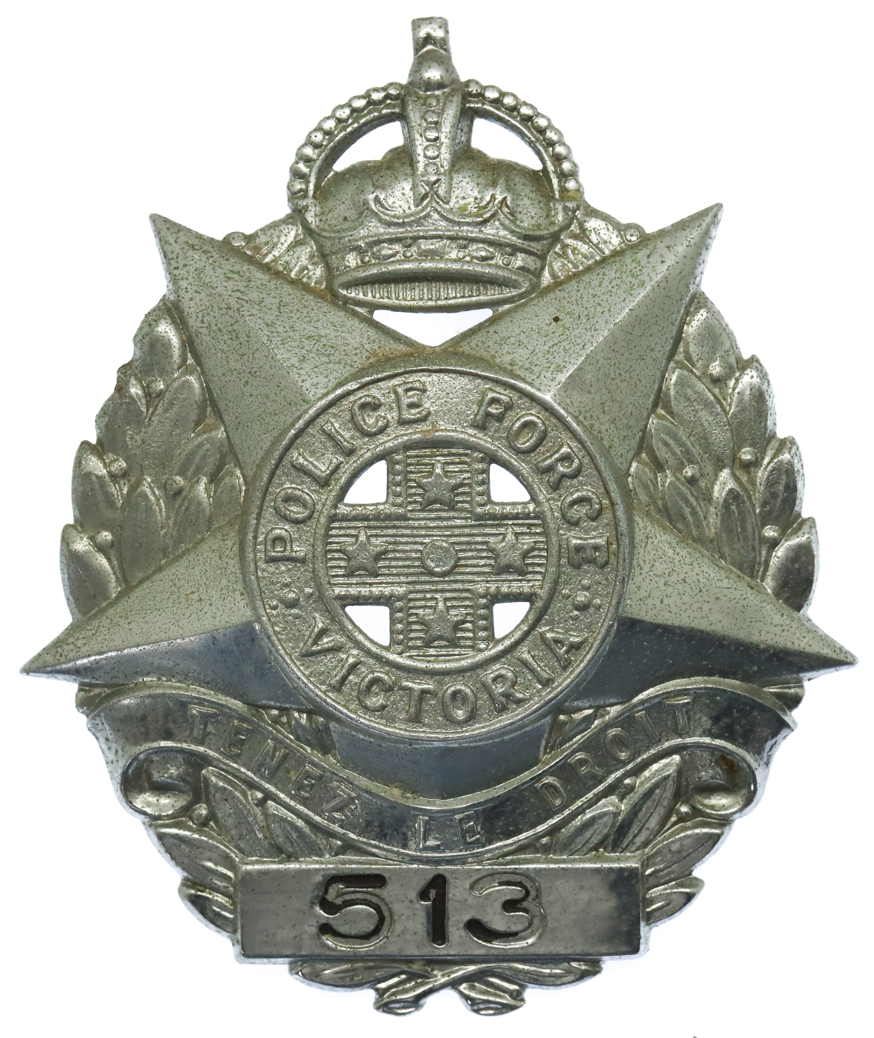Australian Victoria Police Force Numbered Cap Badge - King's Crown