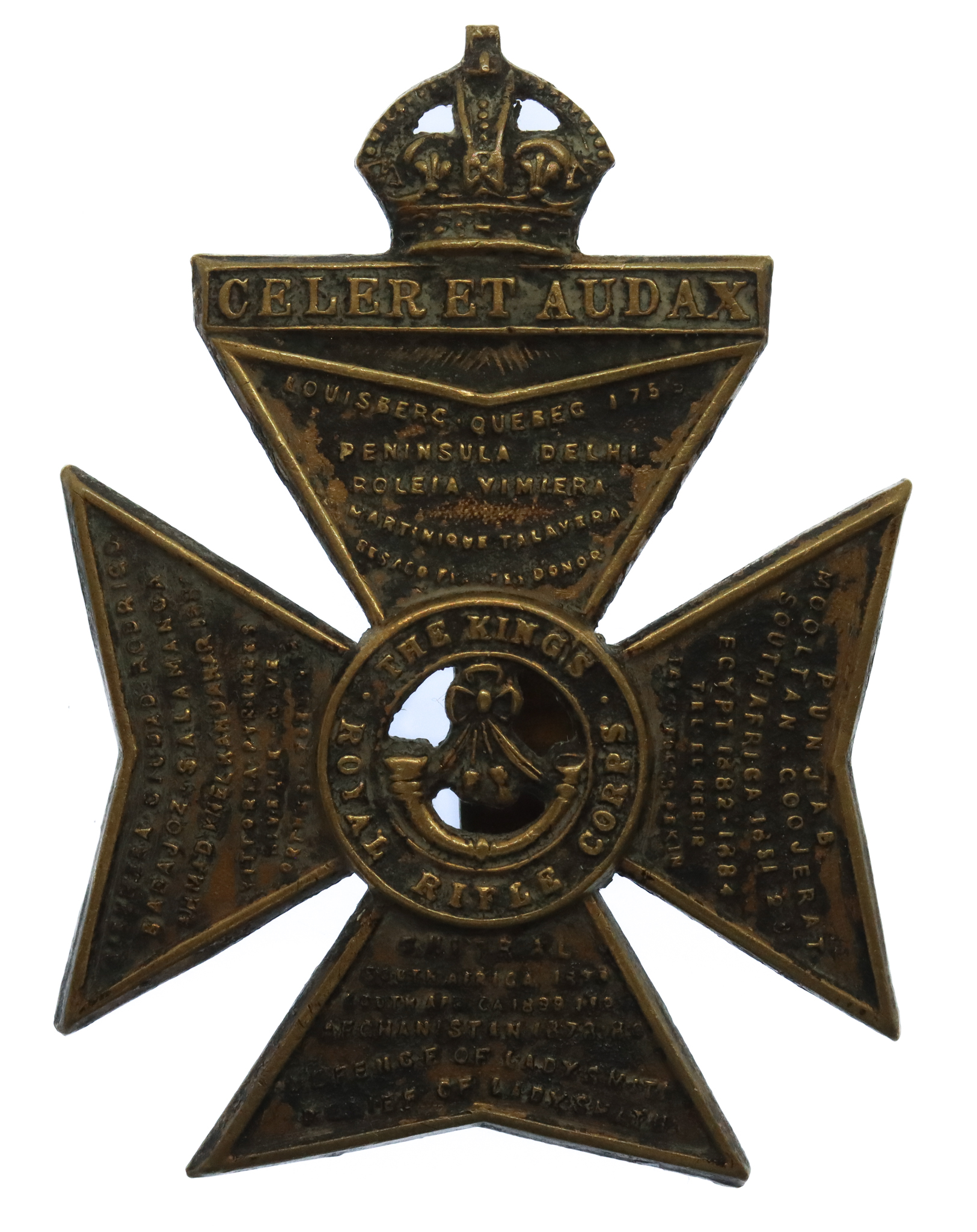 King's Royal Rifle Corps (K.R.R.C.) Cap Badge - King's Crown