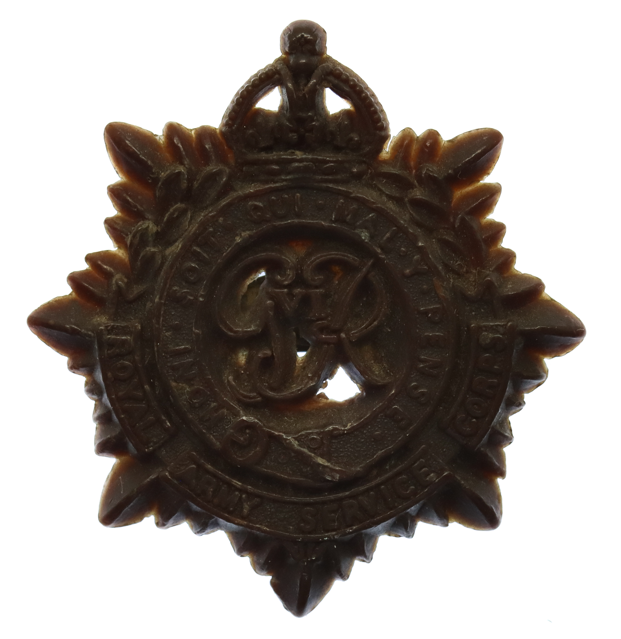 Royal Army Service Corps (R.A.S.C.) WW2 Plastic Economy Cap Badge