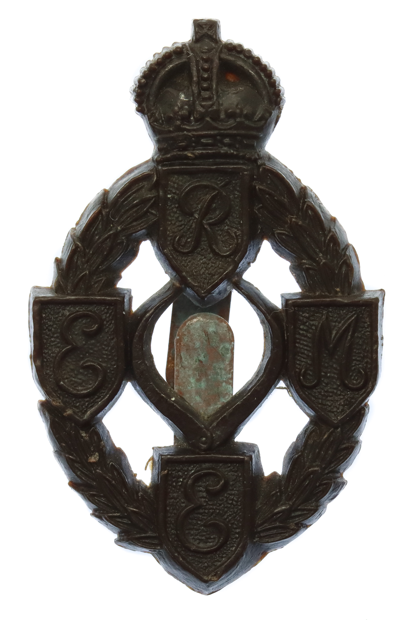 Royal Electrical & Mechanical Engineers (R.E.M.E.) WW2 Plastic Economy Cap Badge