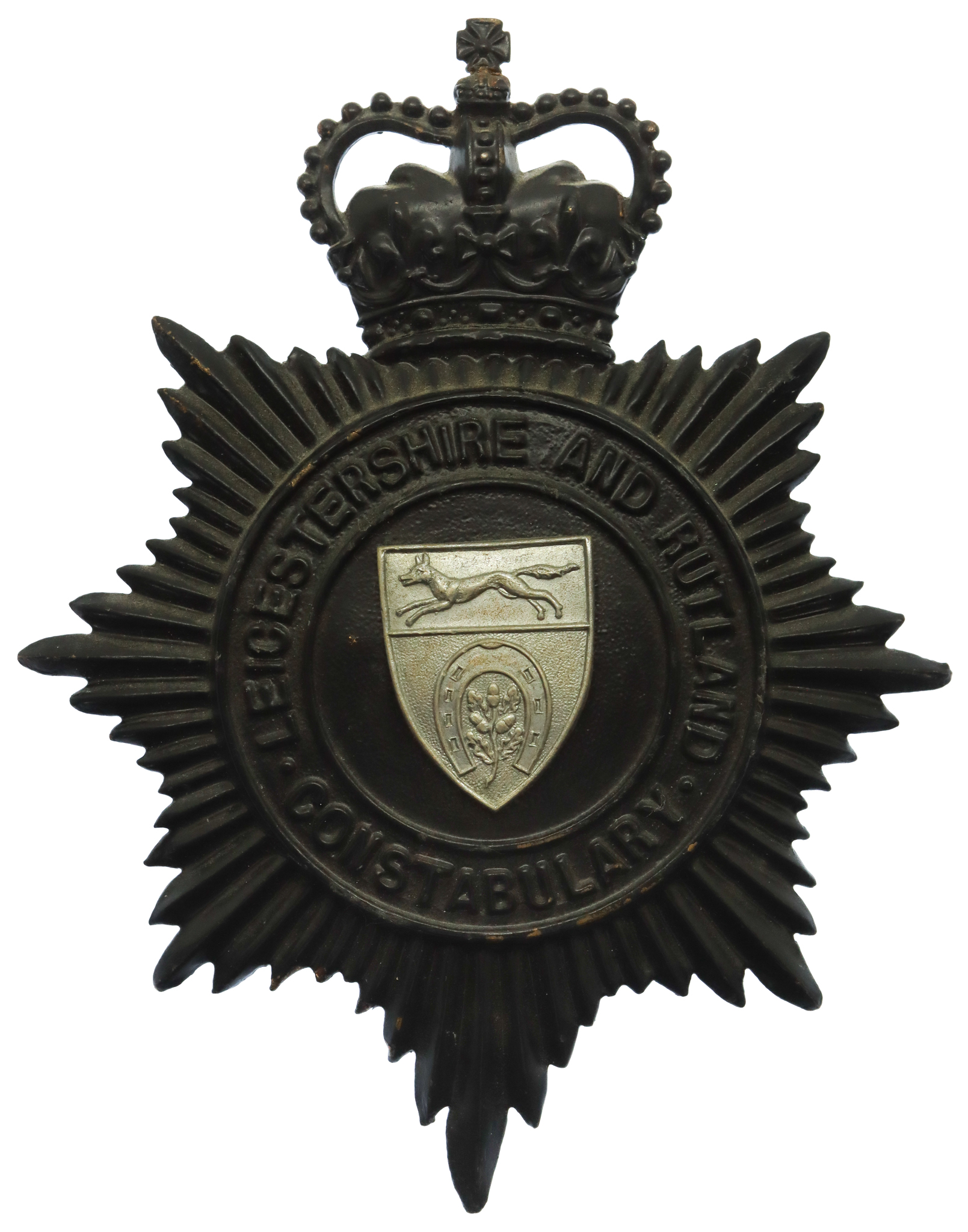 Leicestershire and Rutland Constabulary Night Helmet Plate - Queen's Crown