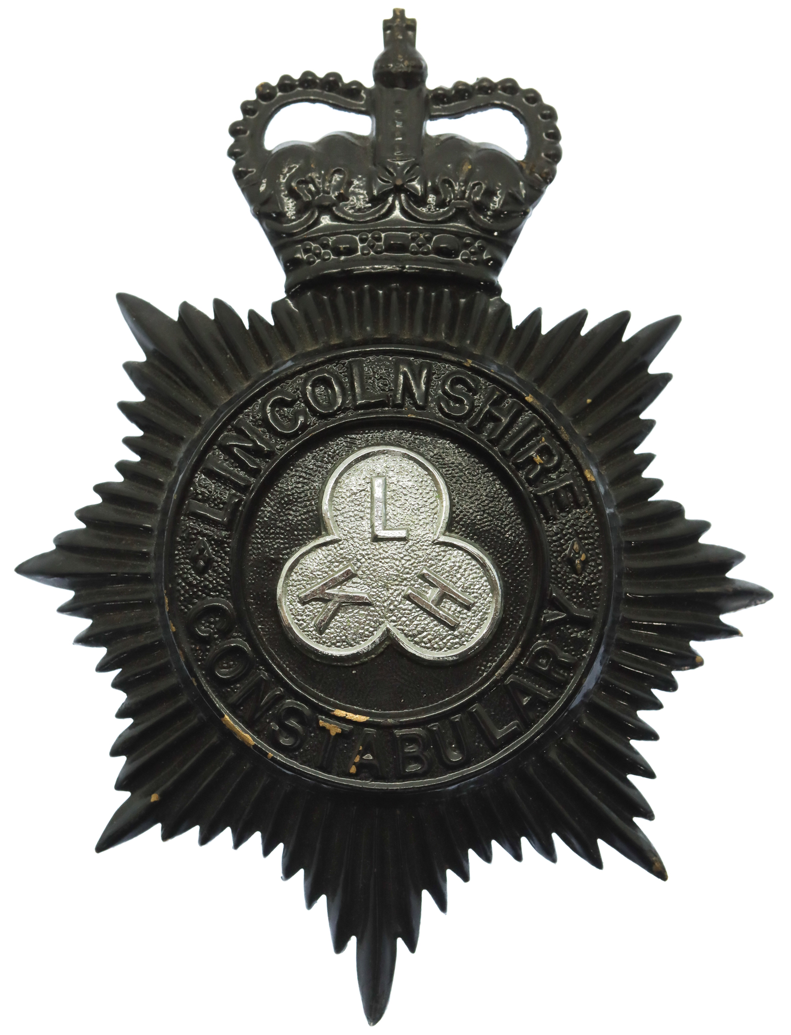 Lincolnshire Constabulary Night Helmet Plate - Queen's Crown