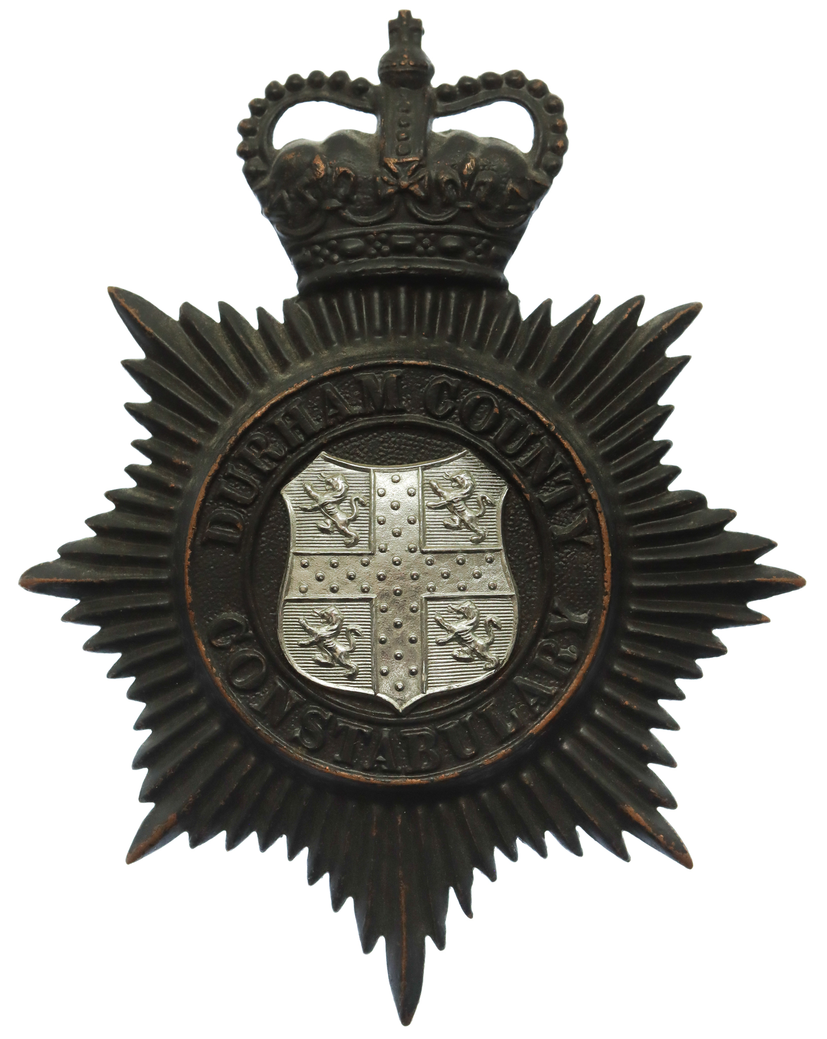 Durham County Constabulary Black Helmet Plate - Queen's Crown