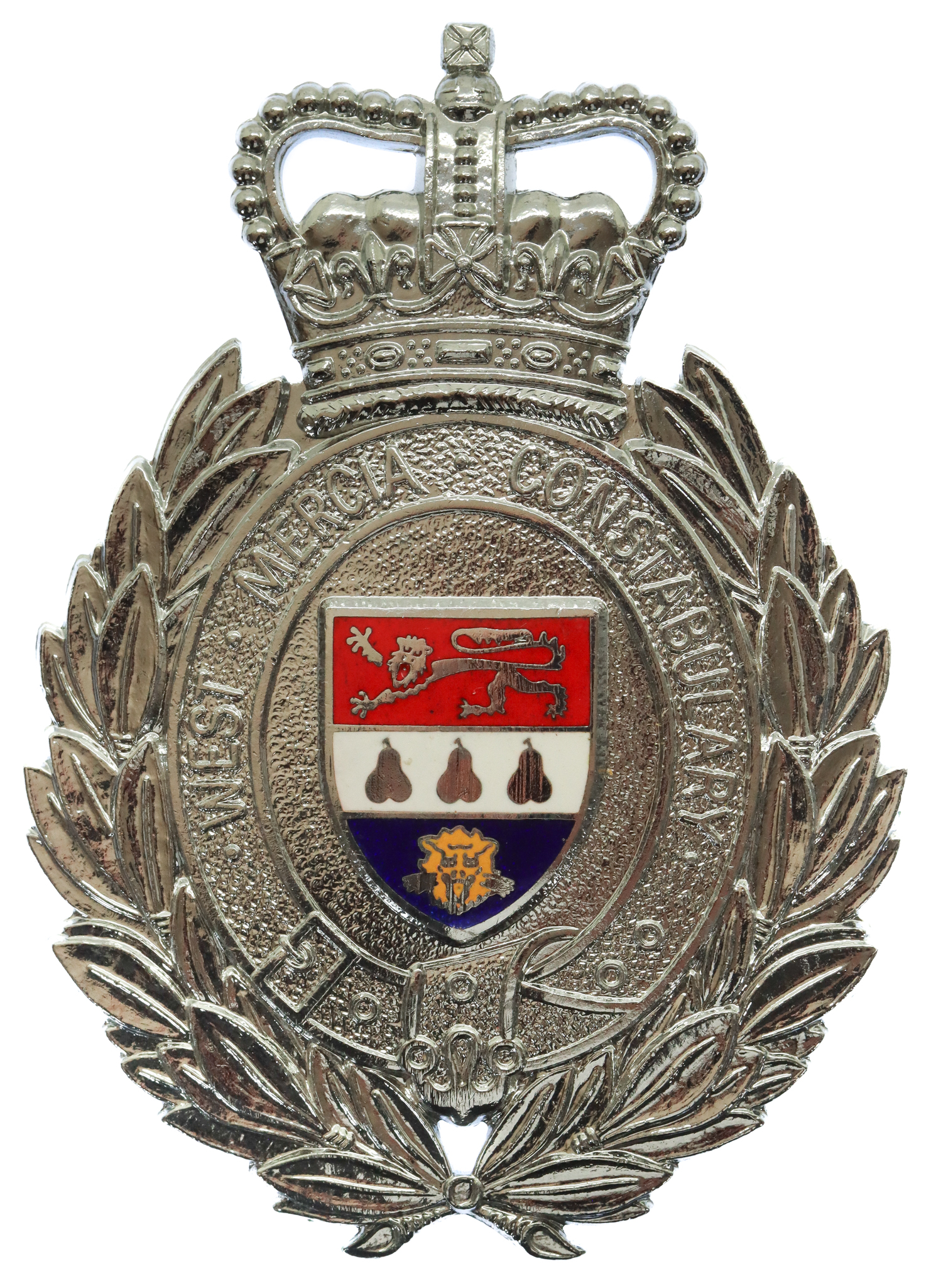 West Mercia Constabulary Enamelled Helmet Plate - Queen's Crown