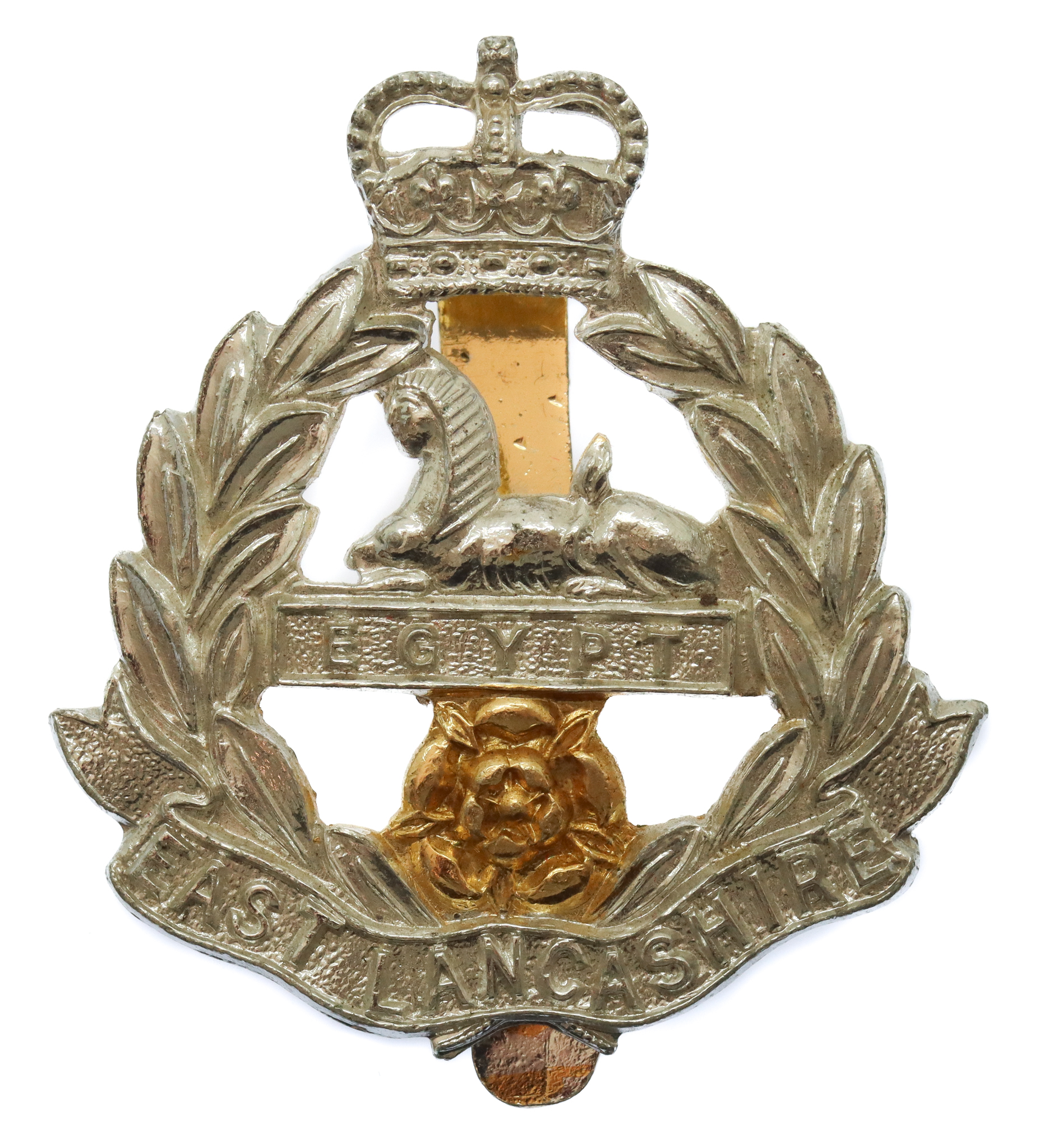 East Lancashire Regiment Anodised (Staybrite) Cap Badge - Queen's Crown