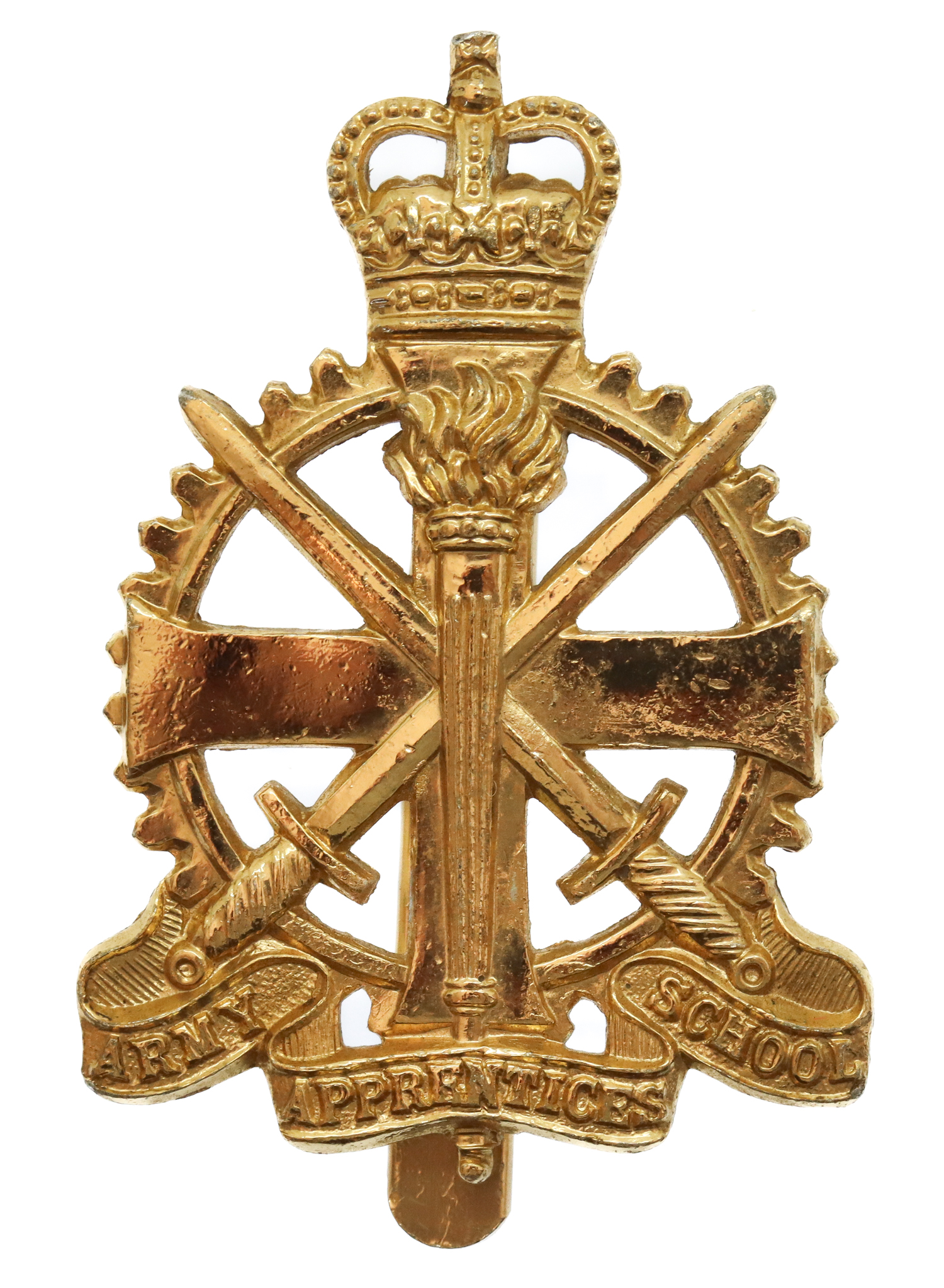 Army Apprentices School Anodised (Staybrite) Cap Badge - Queen's Crown