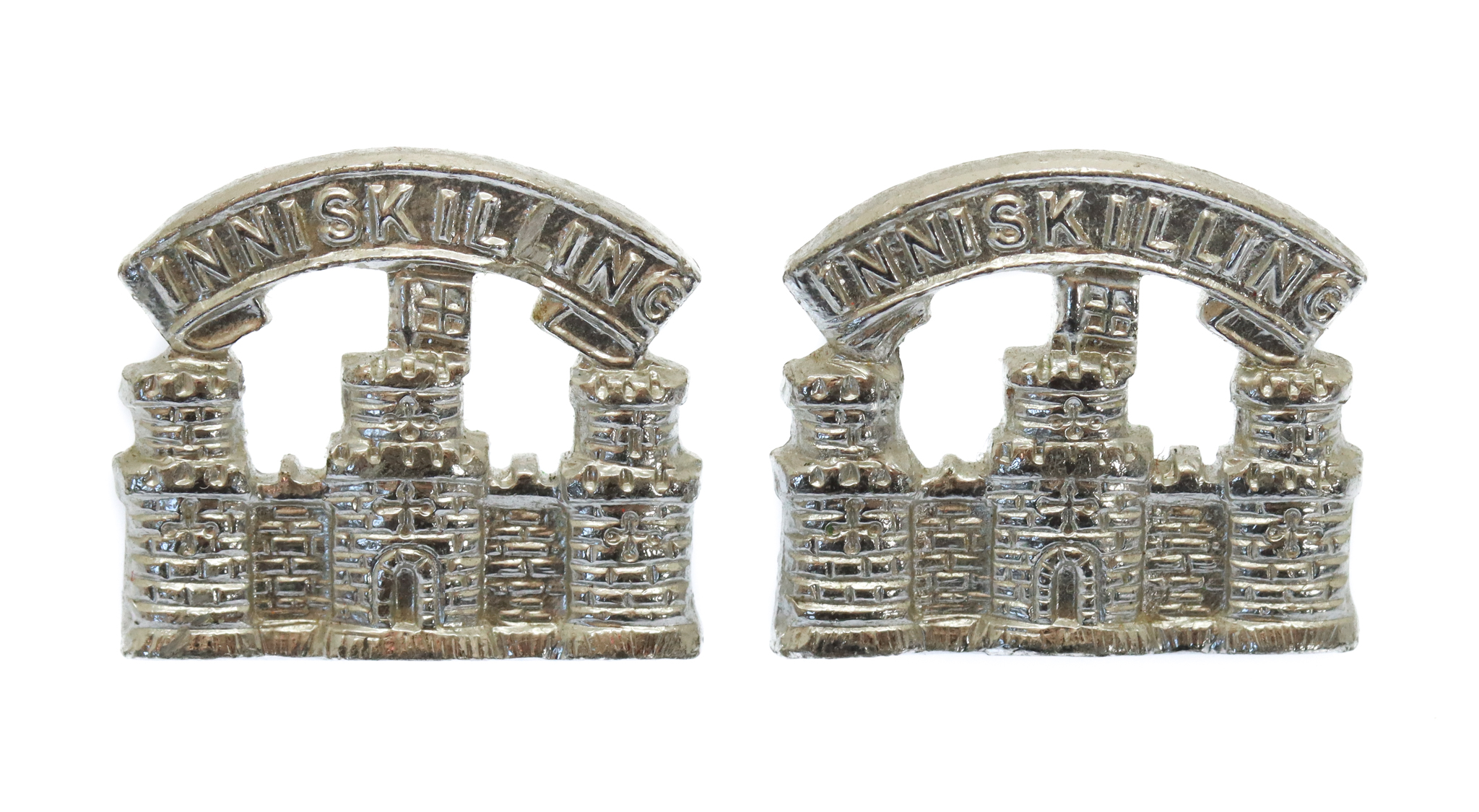 Pair of Royal Irish Rangers Anodised (Staybrite) Collar Badges