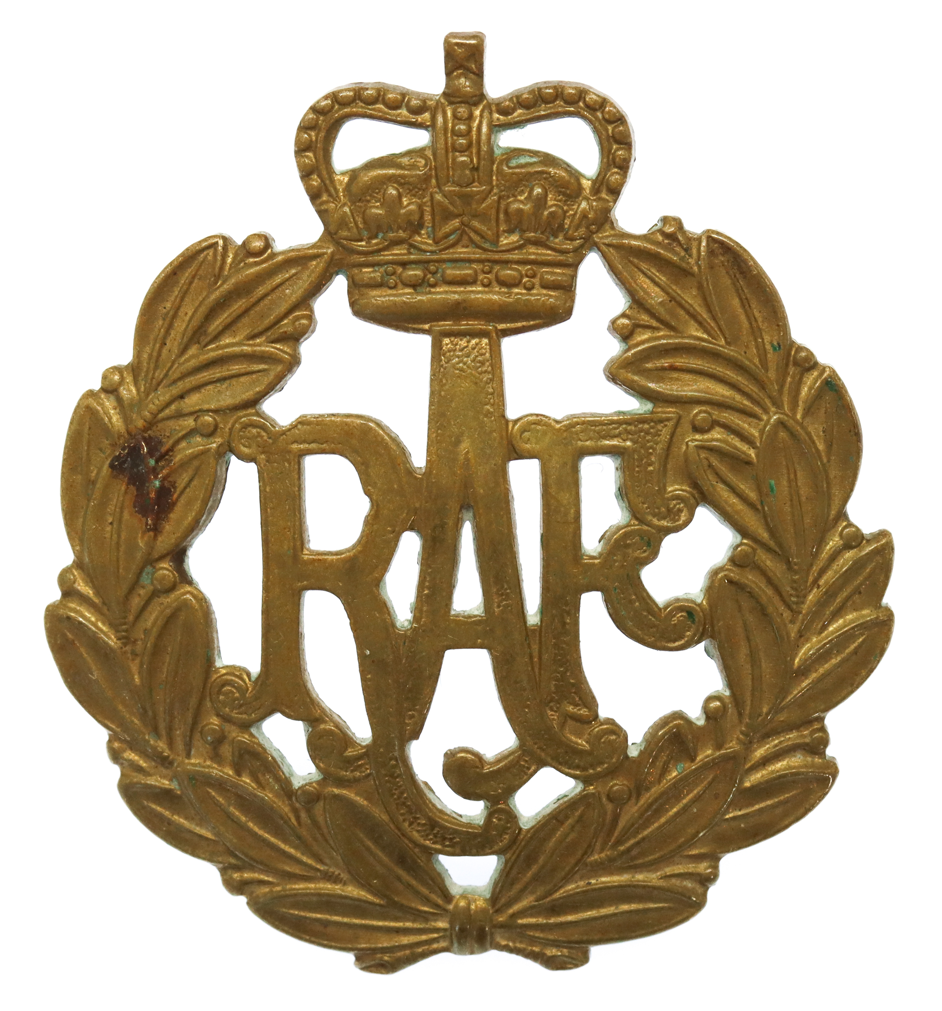 Royal Air Force (R.A.F.) Brass Cap Badge - Queen's Crown