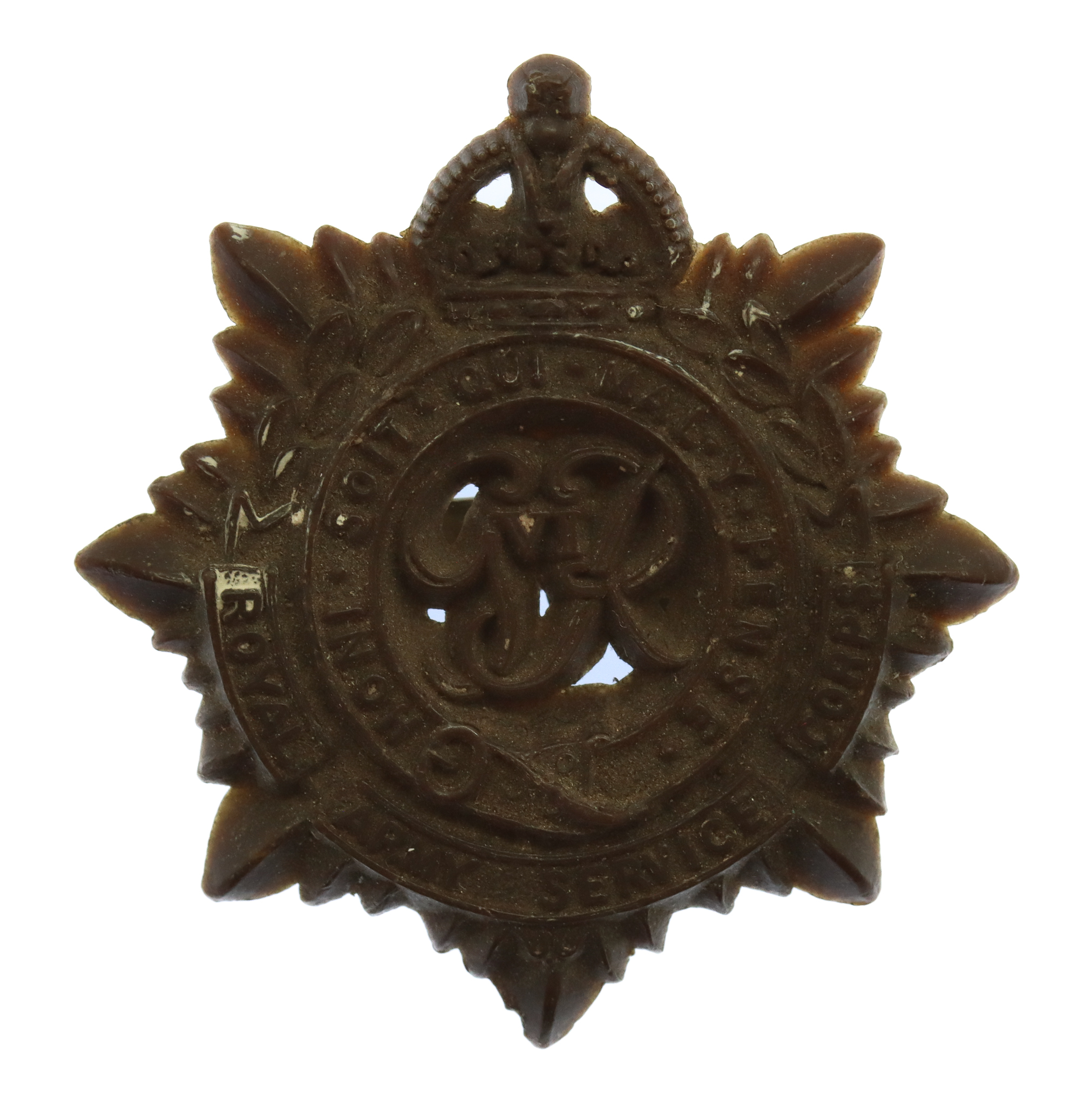 Royal Army Service Corps (R.A.S.C.) WW2 Plastic Economy Cap Badge