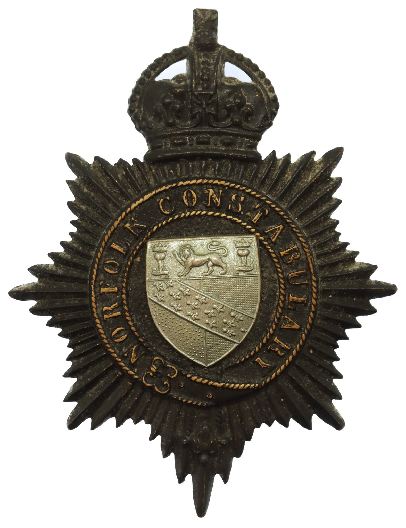 Norfolk Constabulary Black Helmet Plate - King's Crown