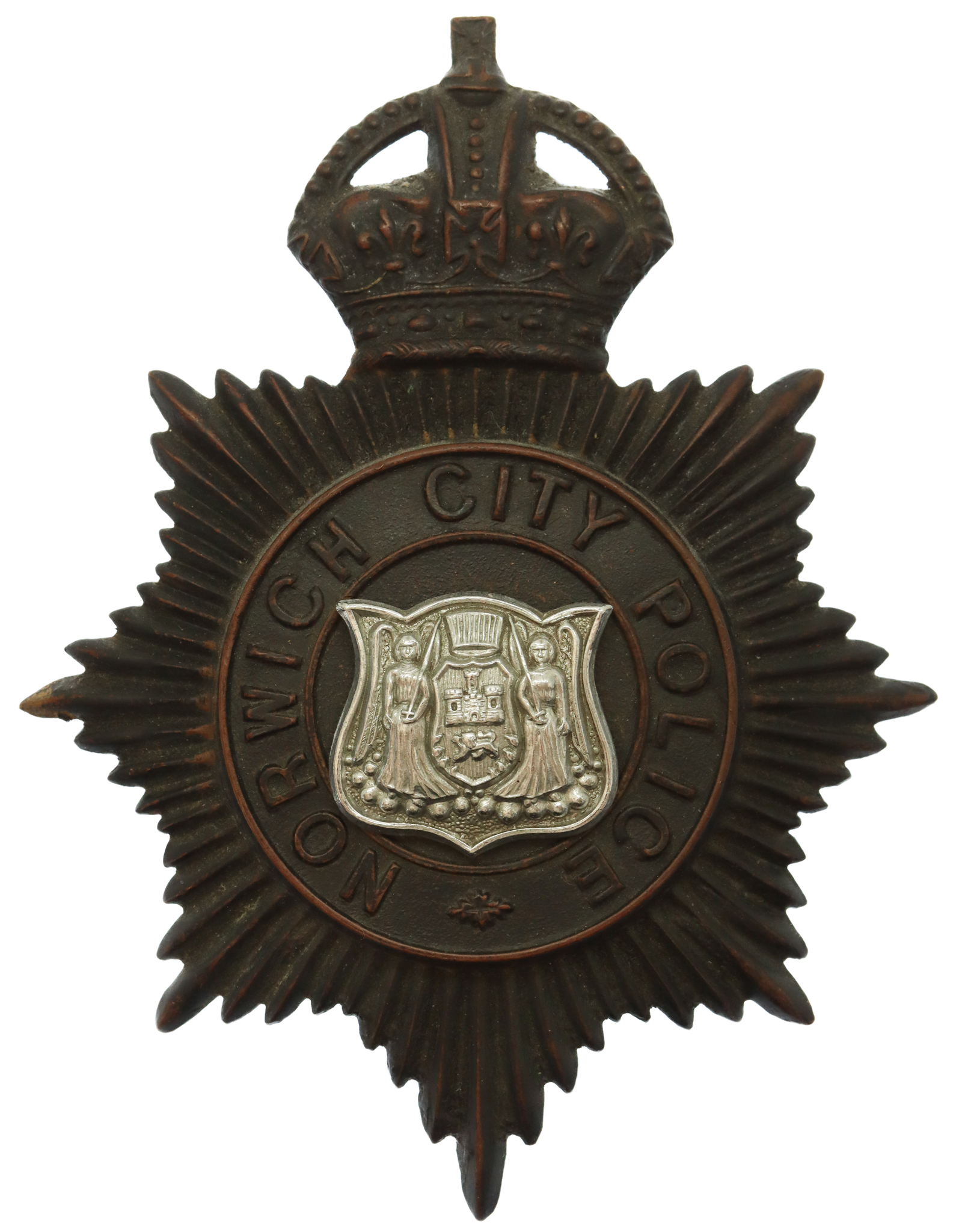 Norwich City Police Night Helmet Plate - King's Crown