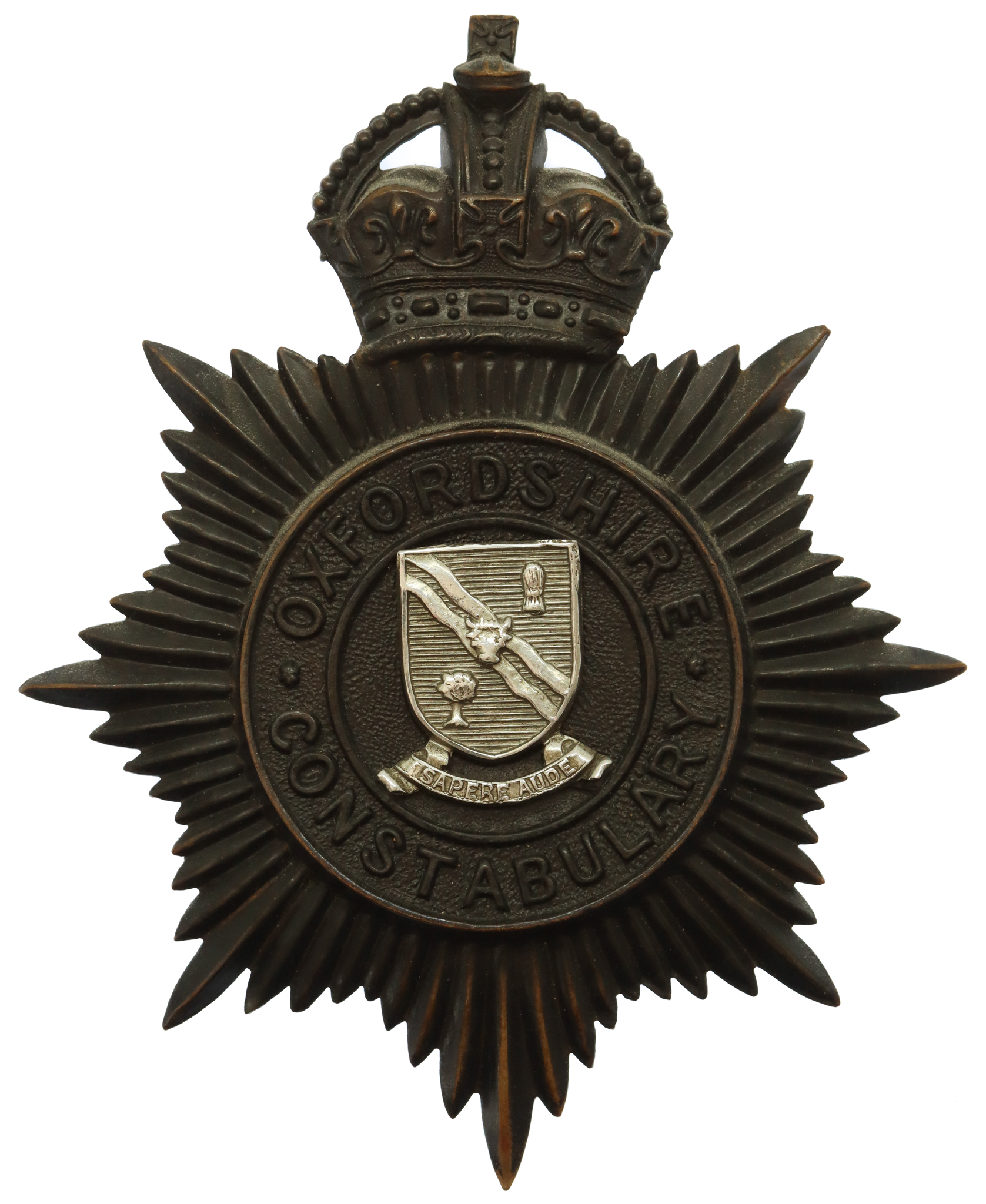 Oxfordshire Constabulary Black Helmet Plate - King's Crown
