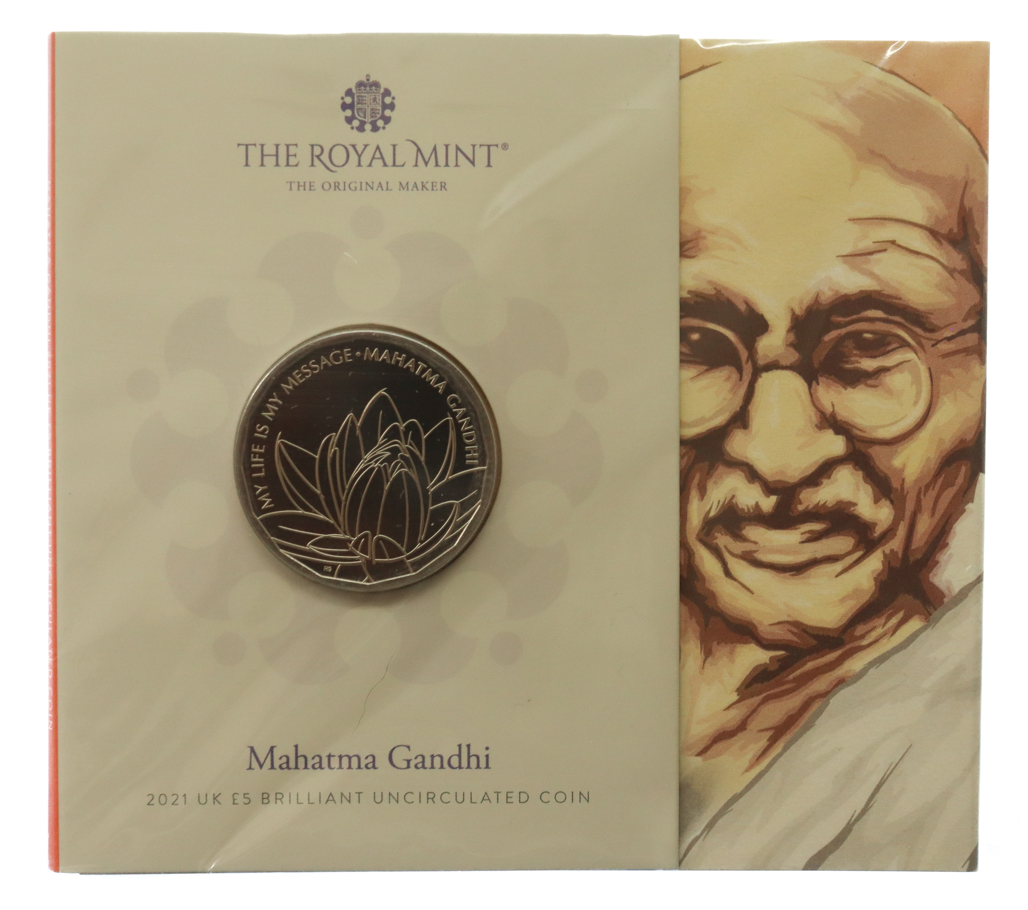 Royal Mint 2021 Mahatma Gandhi Brilliant Uncirculated £5 Coin 